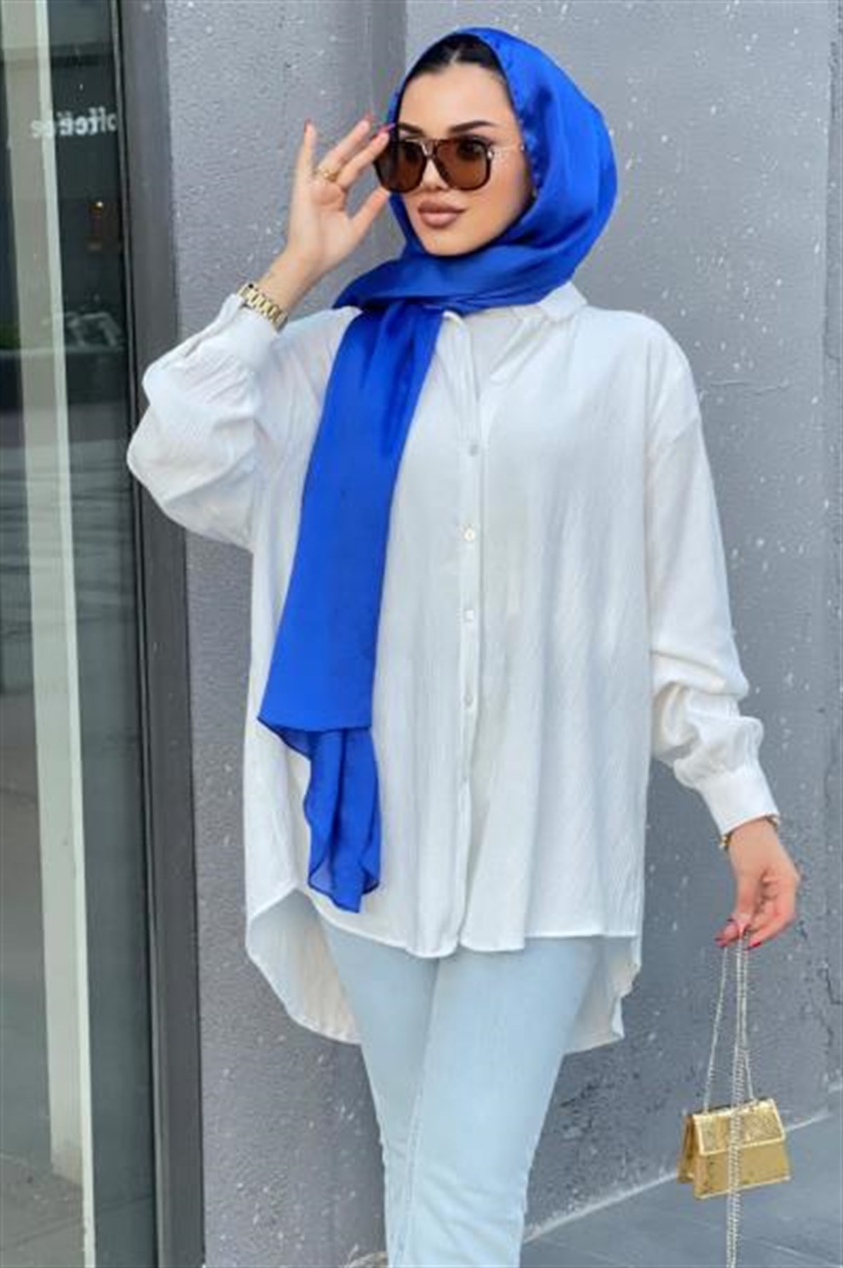 Düğmeli Pamuk Tunik Beyaz STANDART