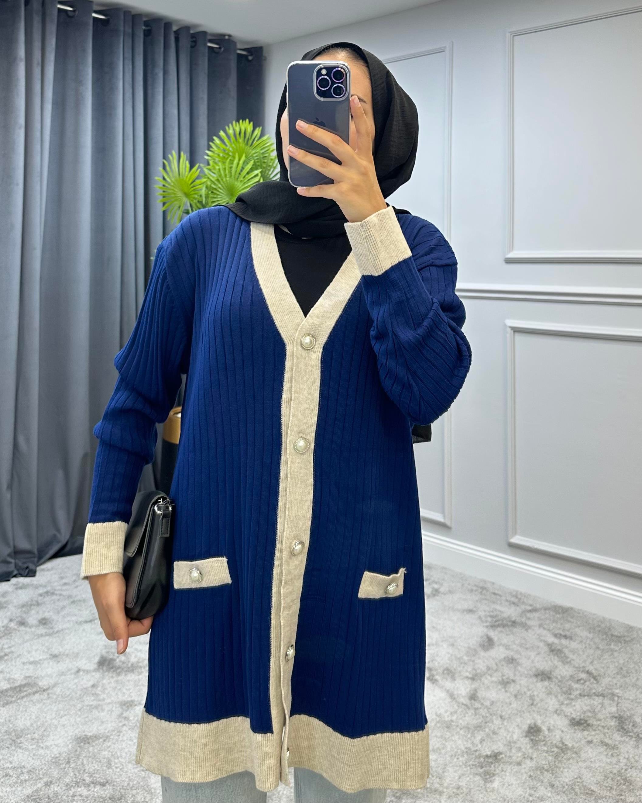 Düğmeli Triko Hırka Lacivert