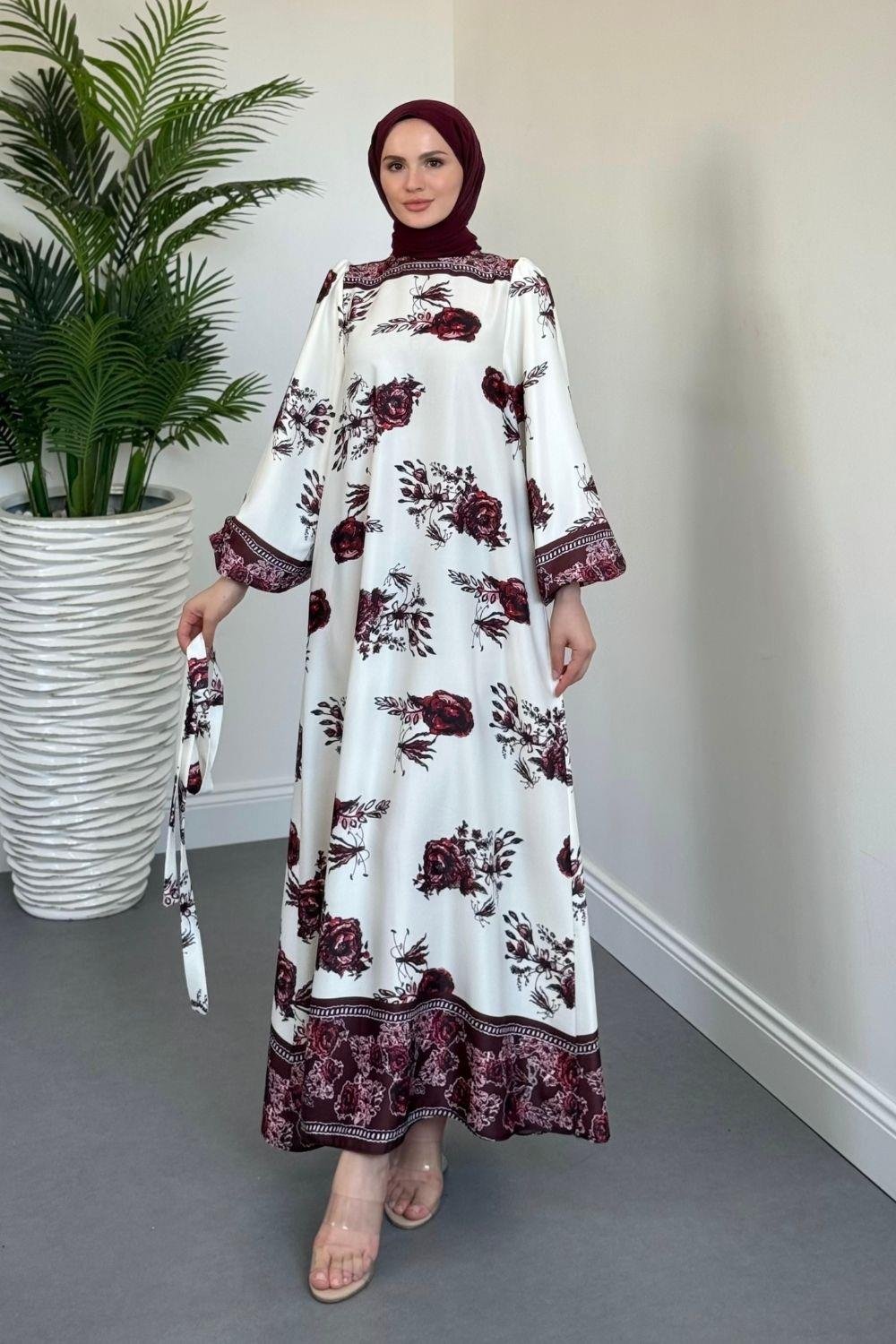 Ellarose Saten Elbise Bordo