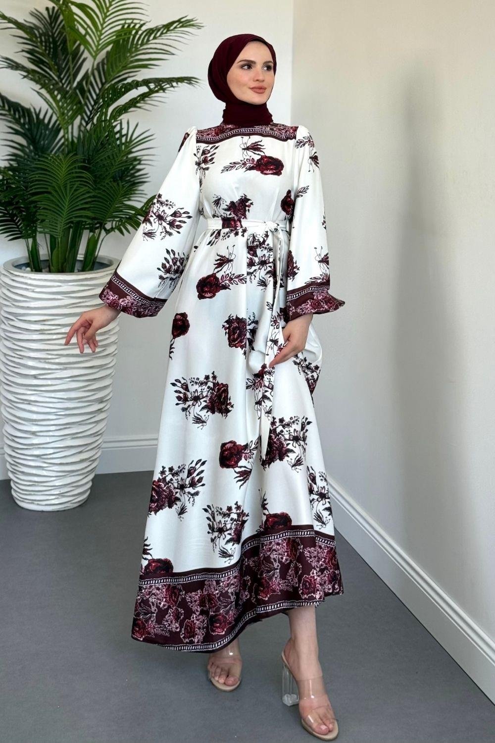 Ellarose Saten Elbise Bordo