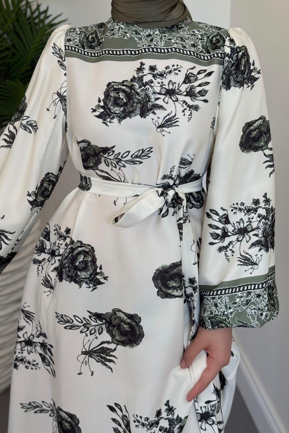 Ellarose Saten Elbise Haki