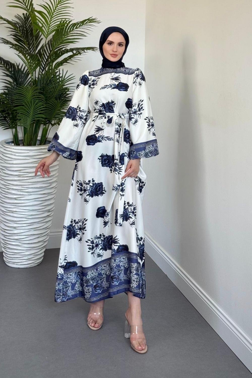 Ellarose Saten Elbise Lacivert