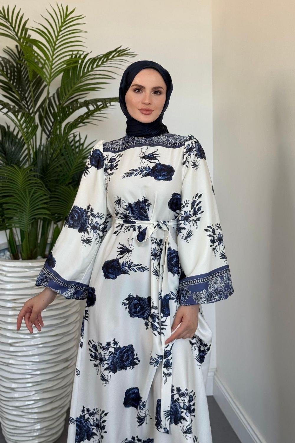 Ellarose Saten Elbise Lacivert