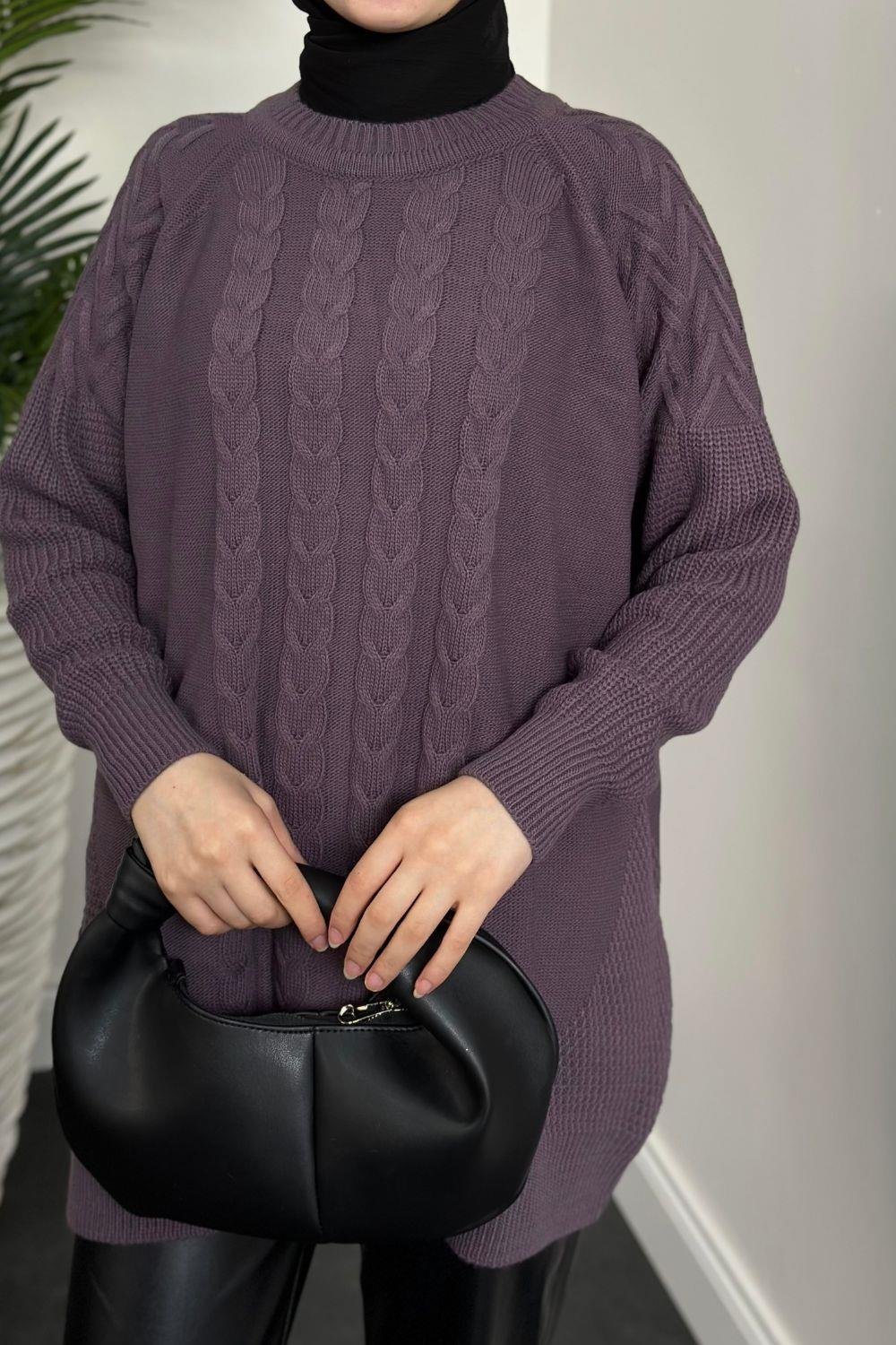 Ester Örgü Desen Kazak Leylak