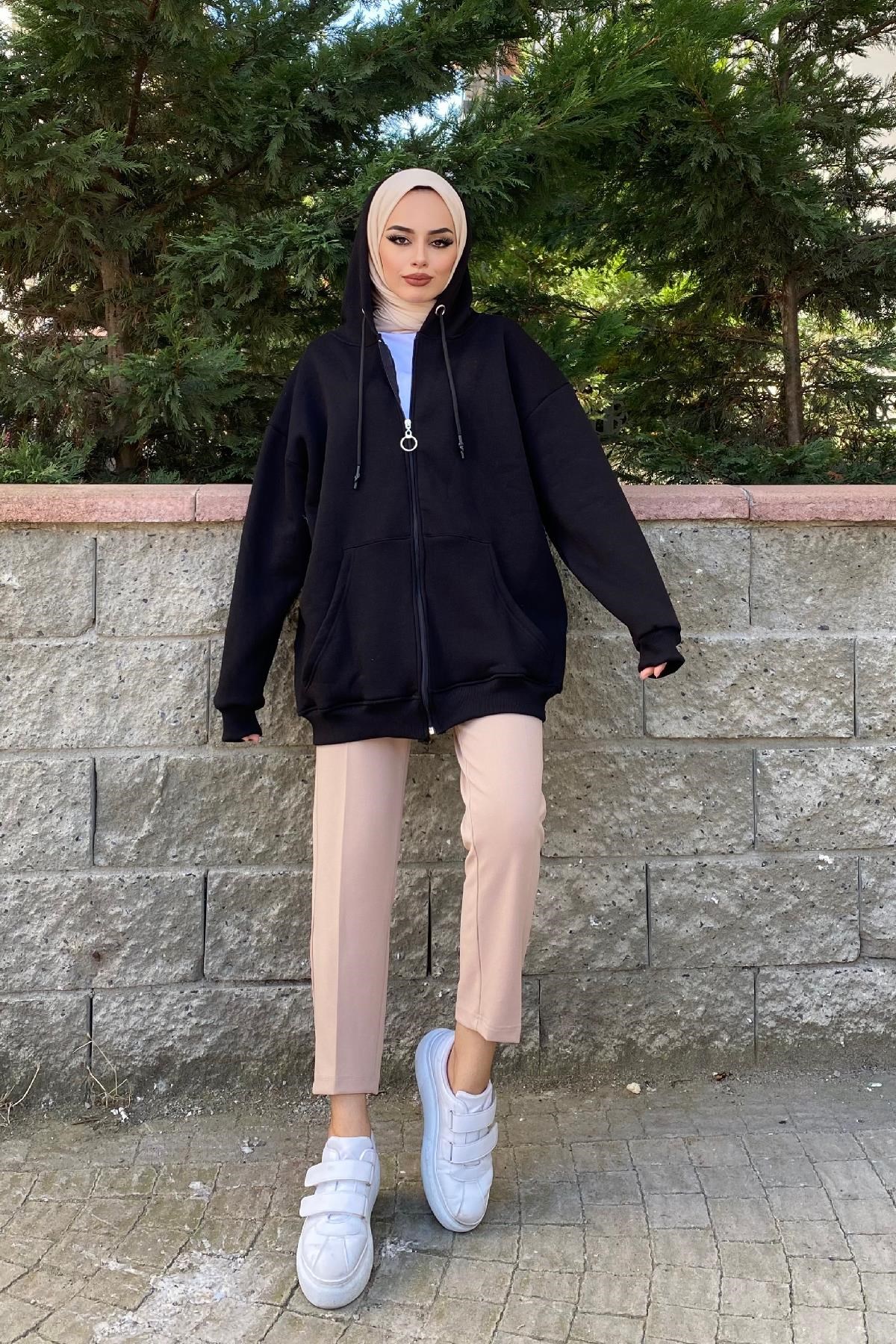 Fermuarlı Sweat Siyah