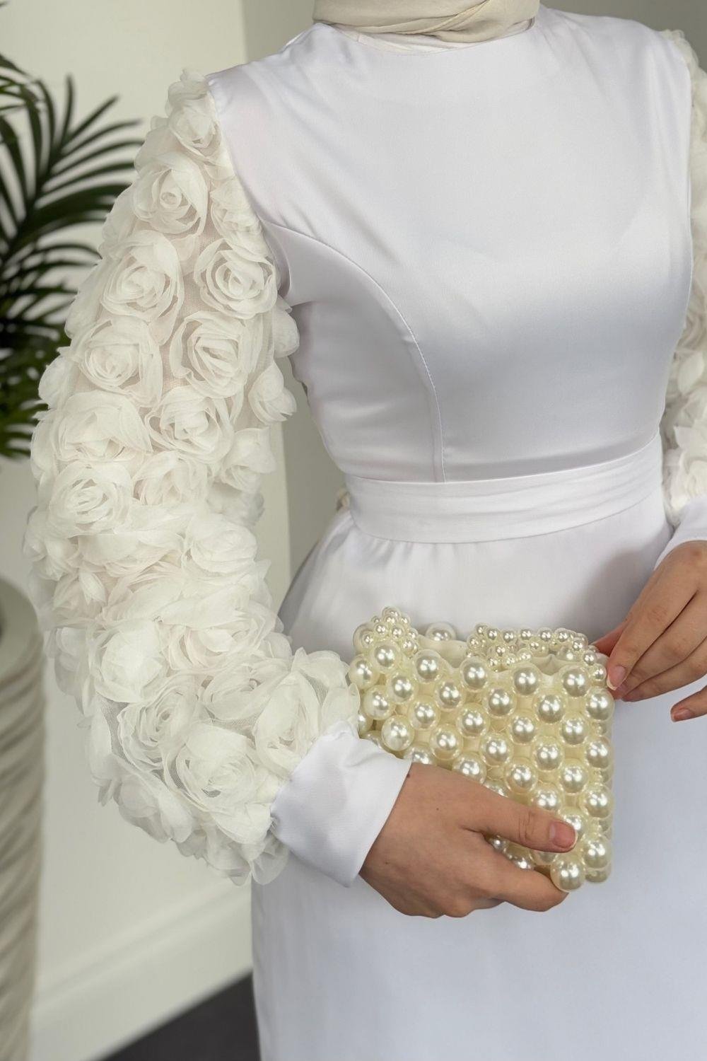 Filomena Kolları Güllü Abiye Beyaz