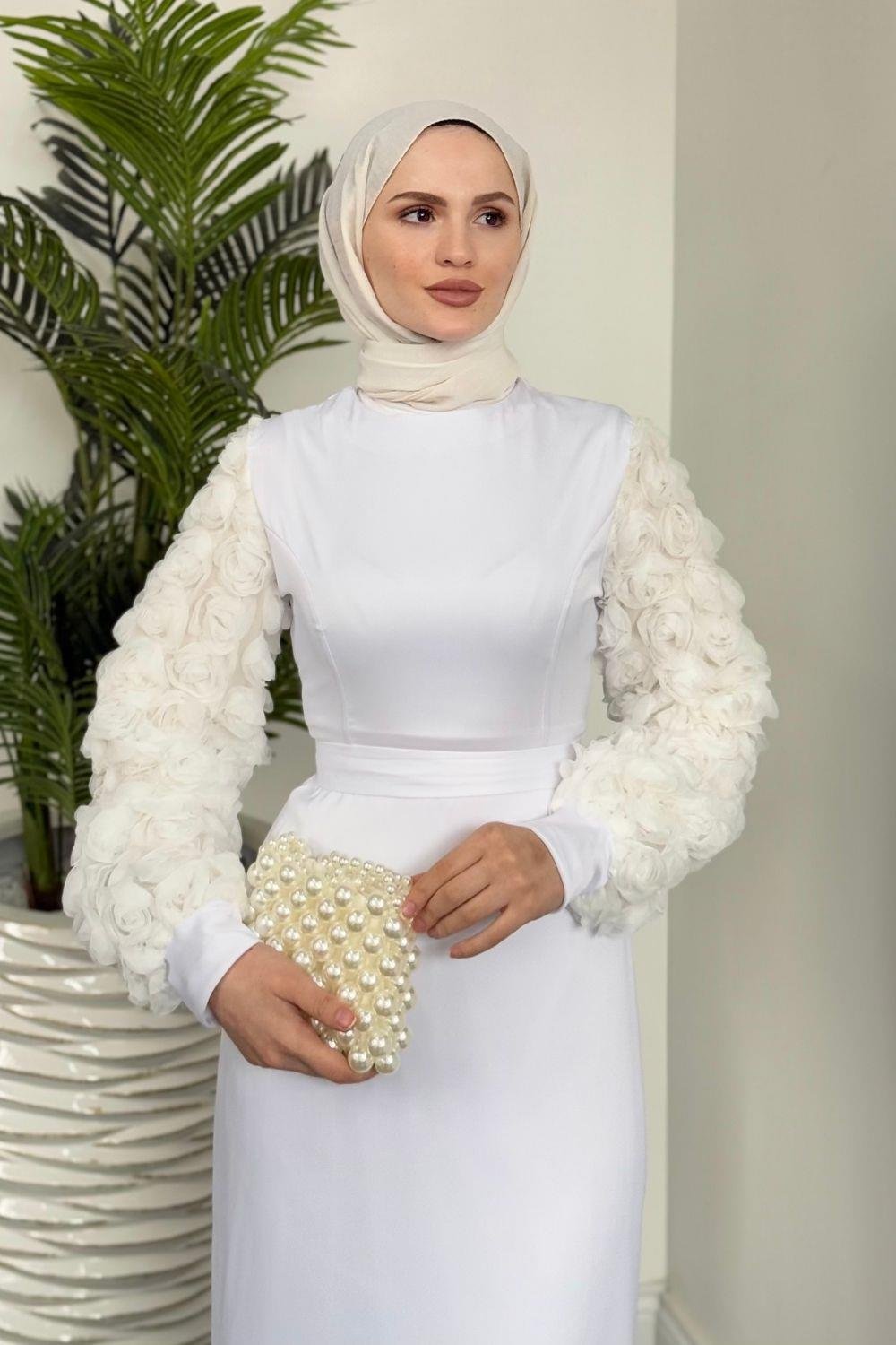 Filomena Kolları Güllü Abiye Beyaz