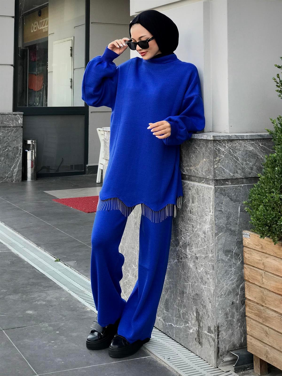 Firuze Triko Takım Saks