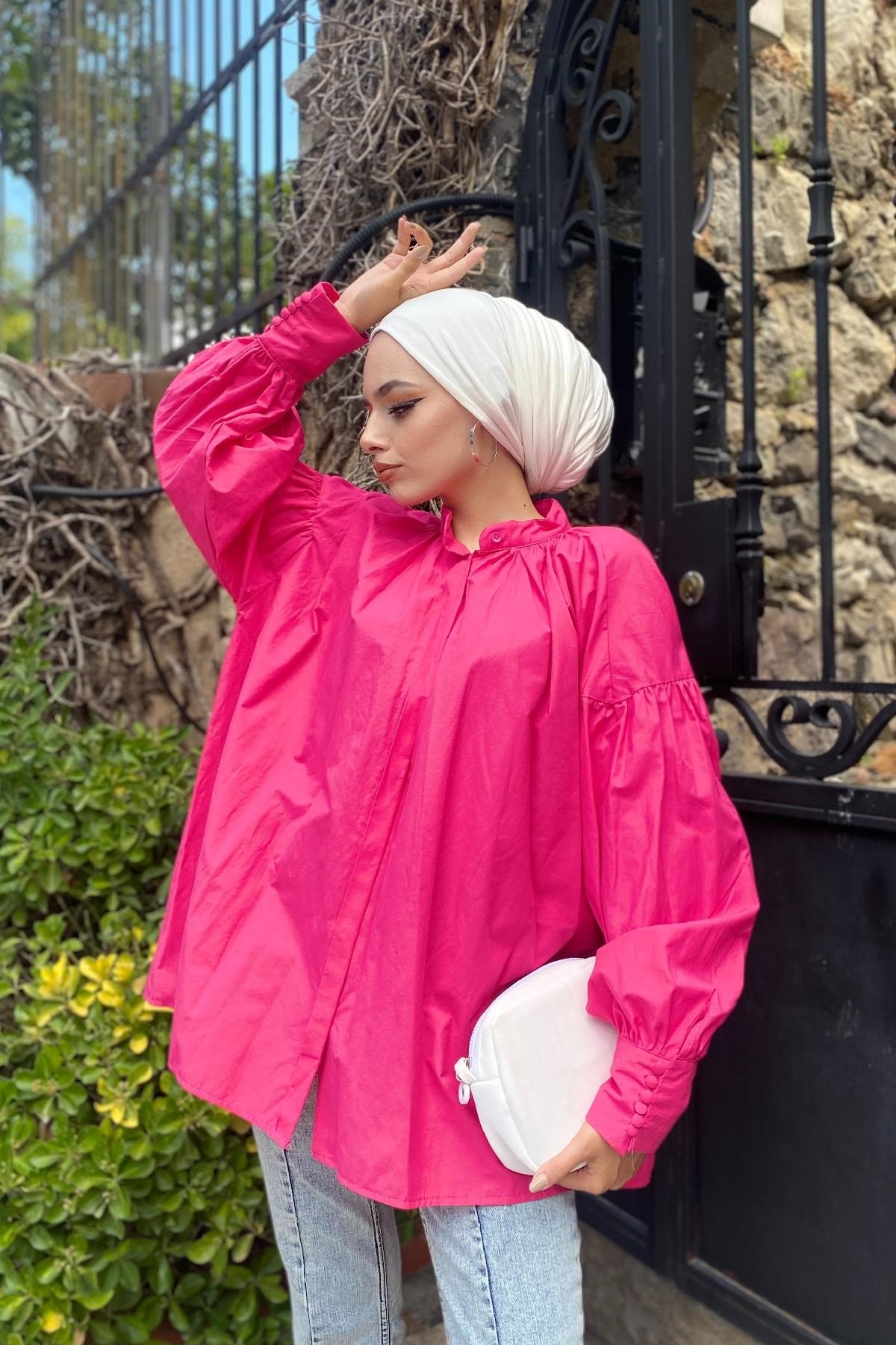 Gizli Düğmeli Gömlek Pembe