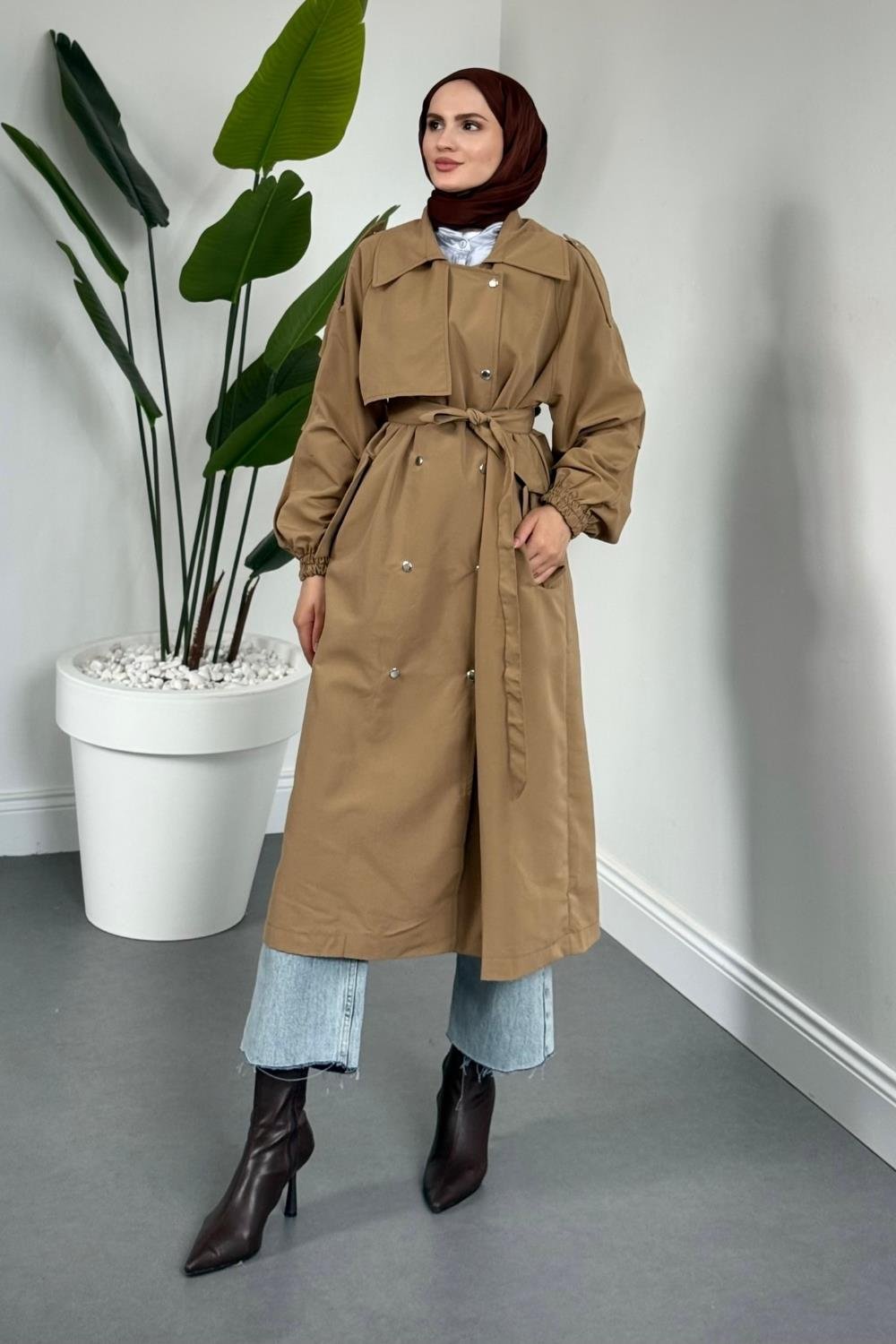 Haggy Çıtçıtlı Trençkot Camel
