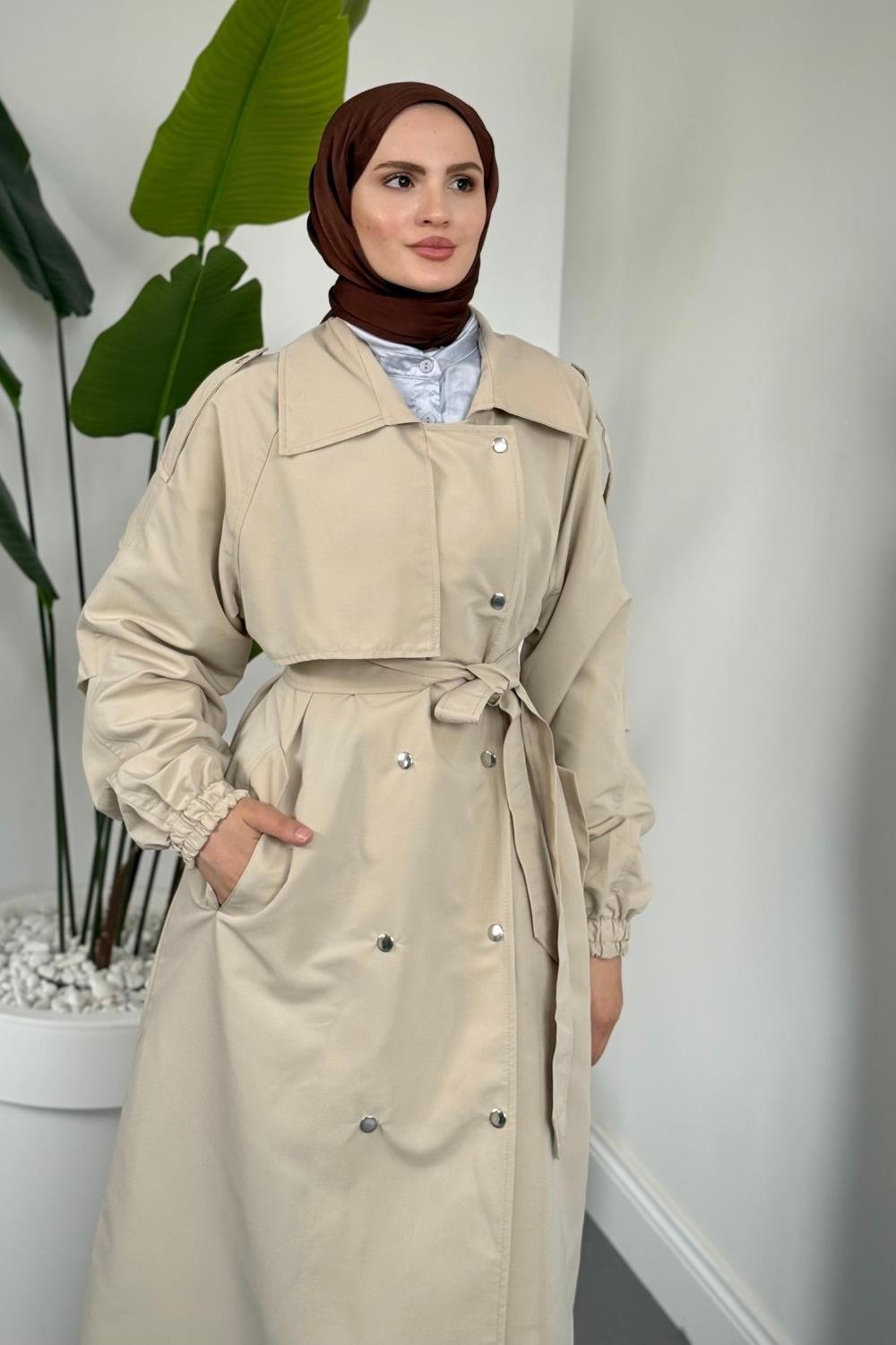 Haggy Çıtçıtlı Trençkot Krem