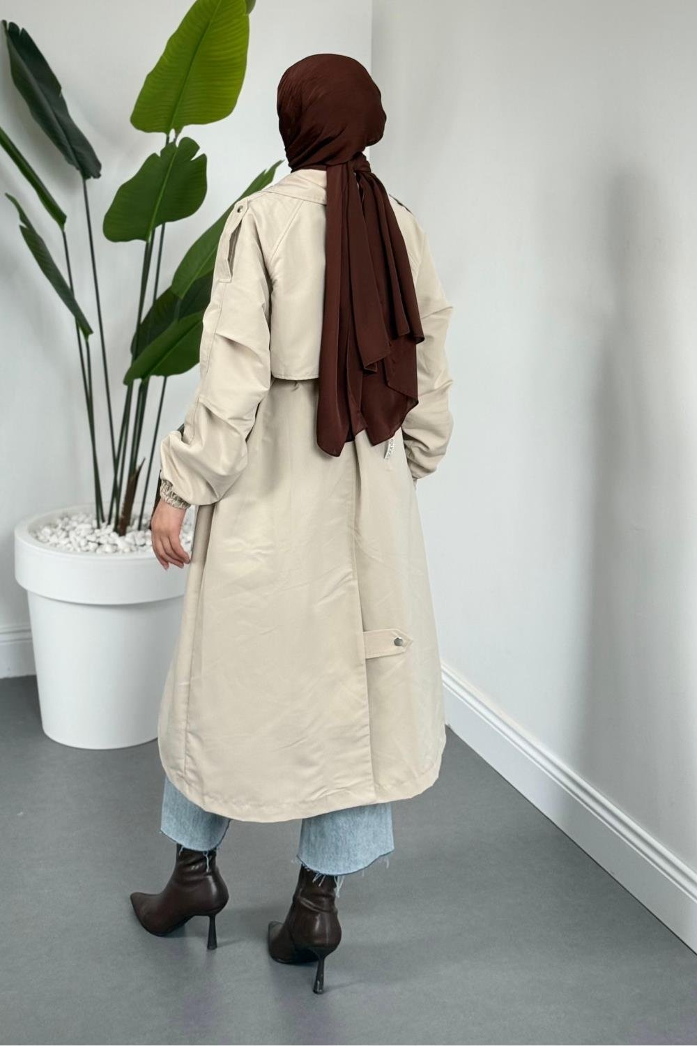 Haggy Çıtçıtlı Trençkot Krem