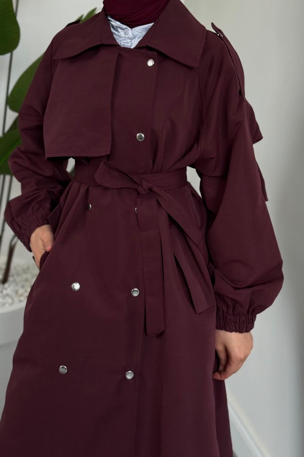 Haggy Çıtçıtlı Trençkot Vişne Çürüğü