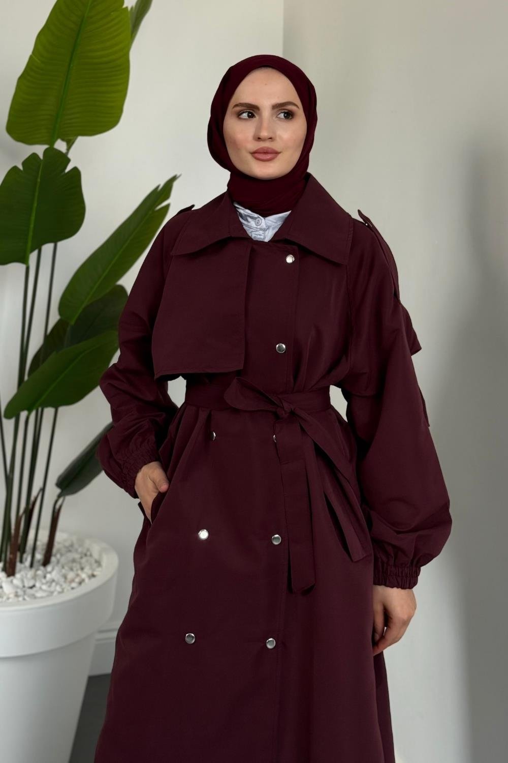 Haggy Çıtçıtlı Trençkot Vişne Çürüğü