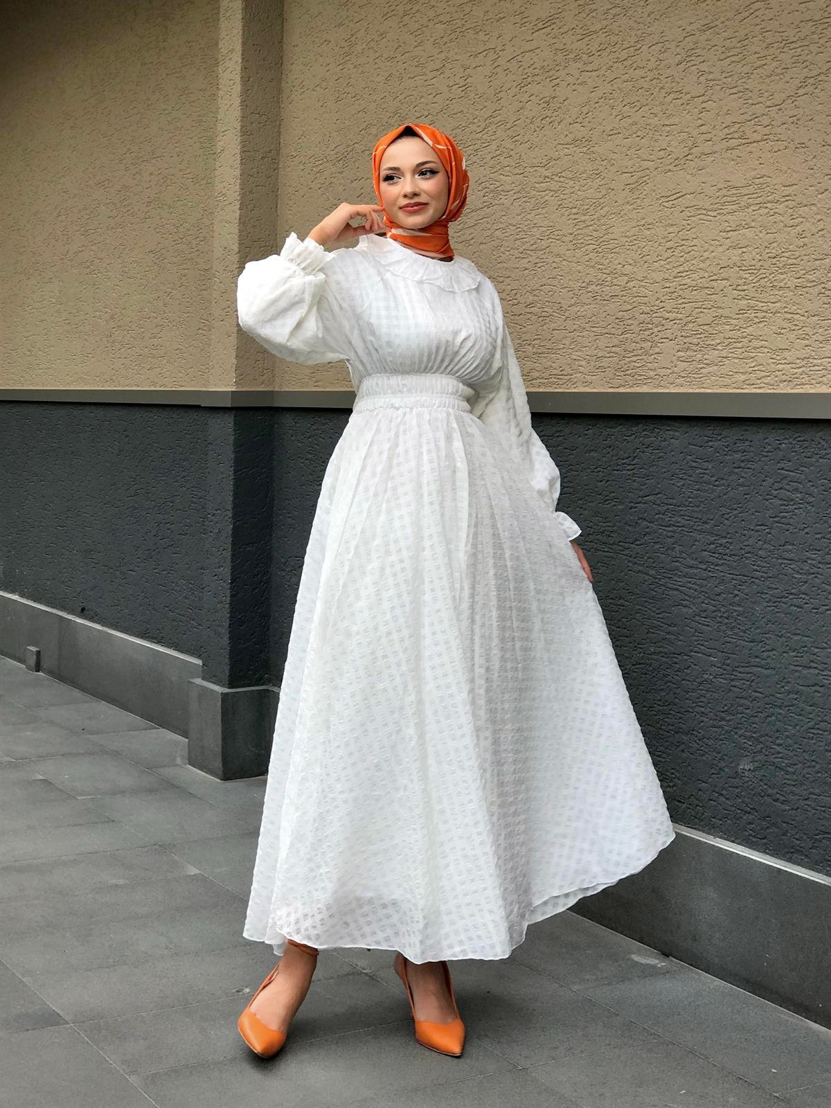 Heidi Pötikare Bebe Yaka Elbise Beyaz  