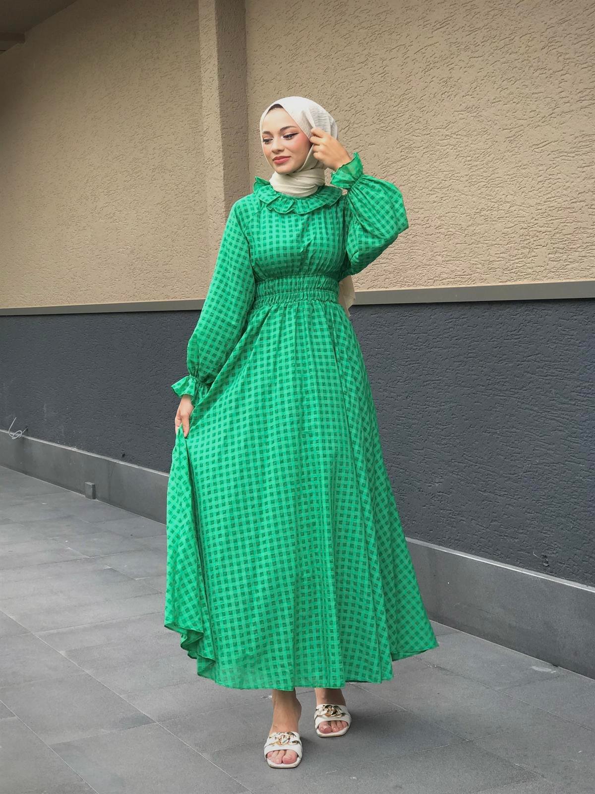 Heidi Pötikare Bebe Yaka Elbise Yeşil
