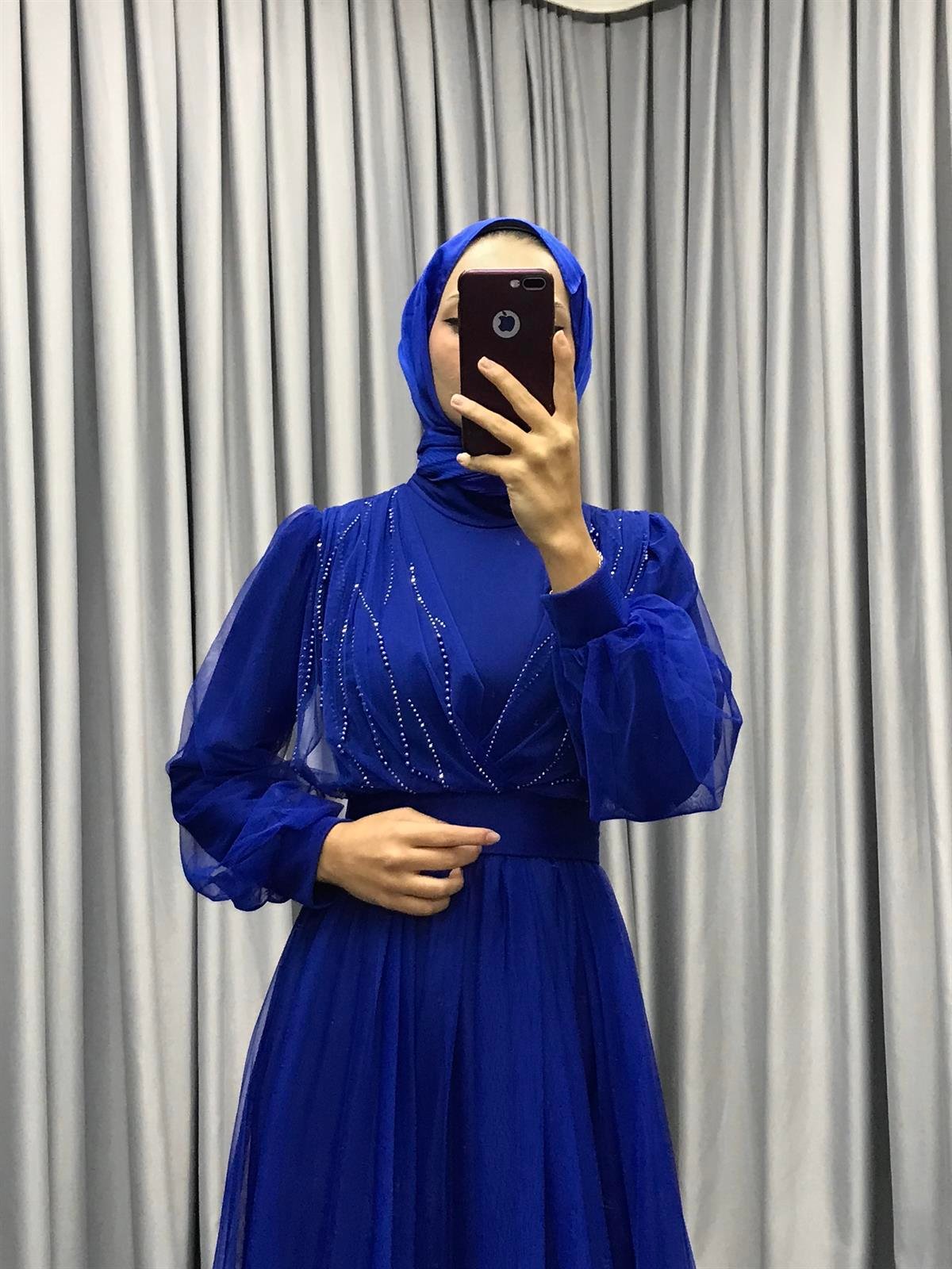 Helena Önü Taşlı Abiye Saks