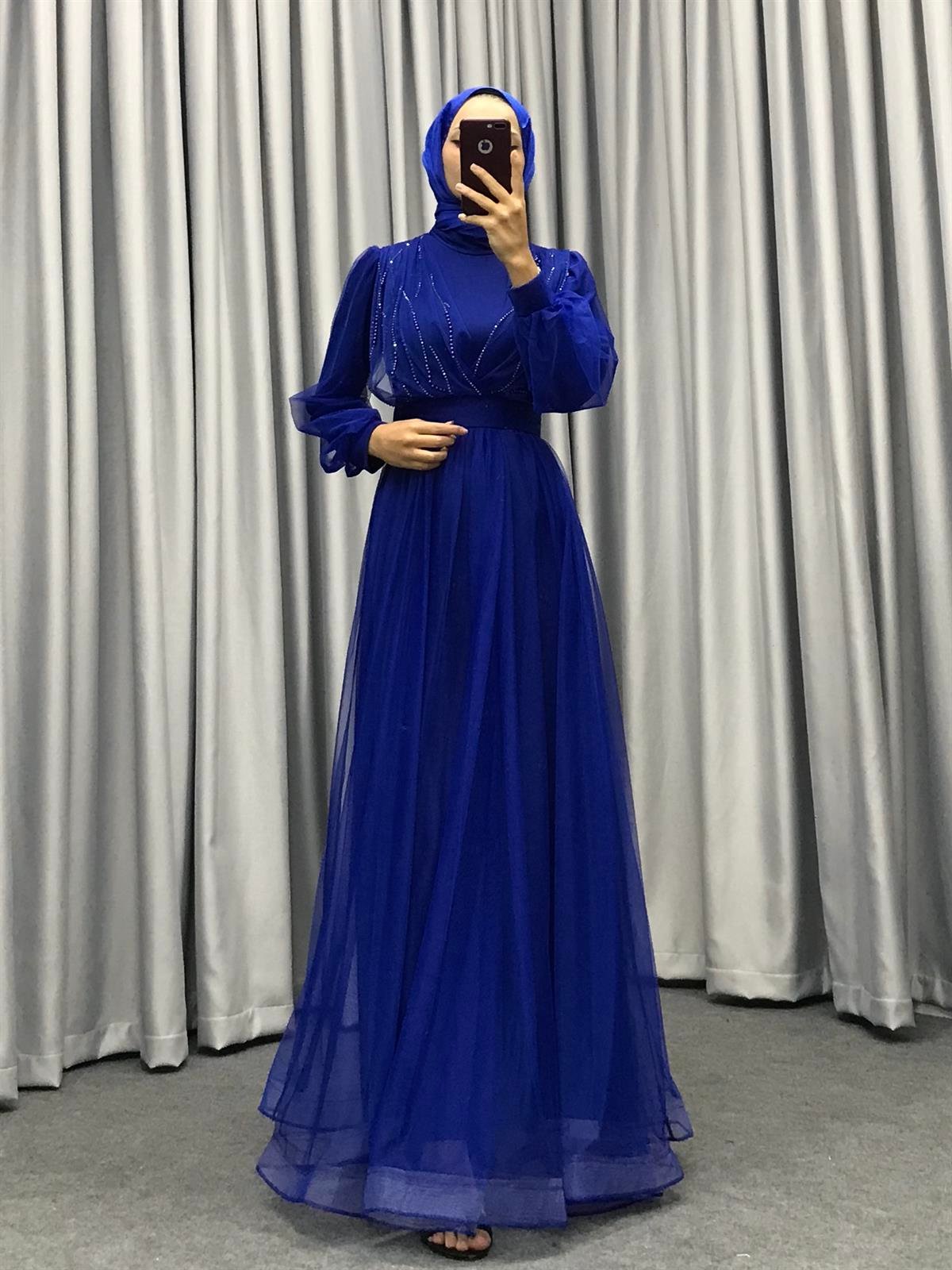 Helena Önü Taşlı Abiye Saks