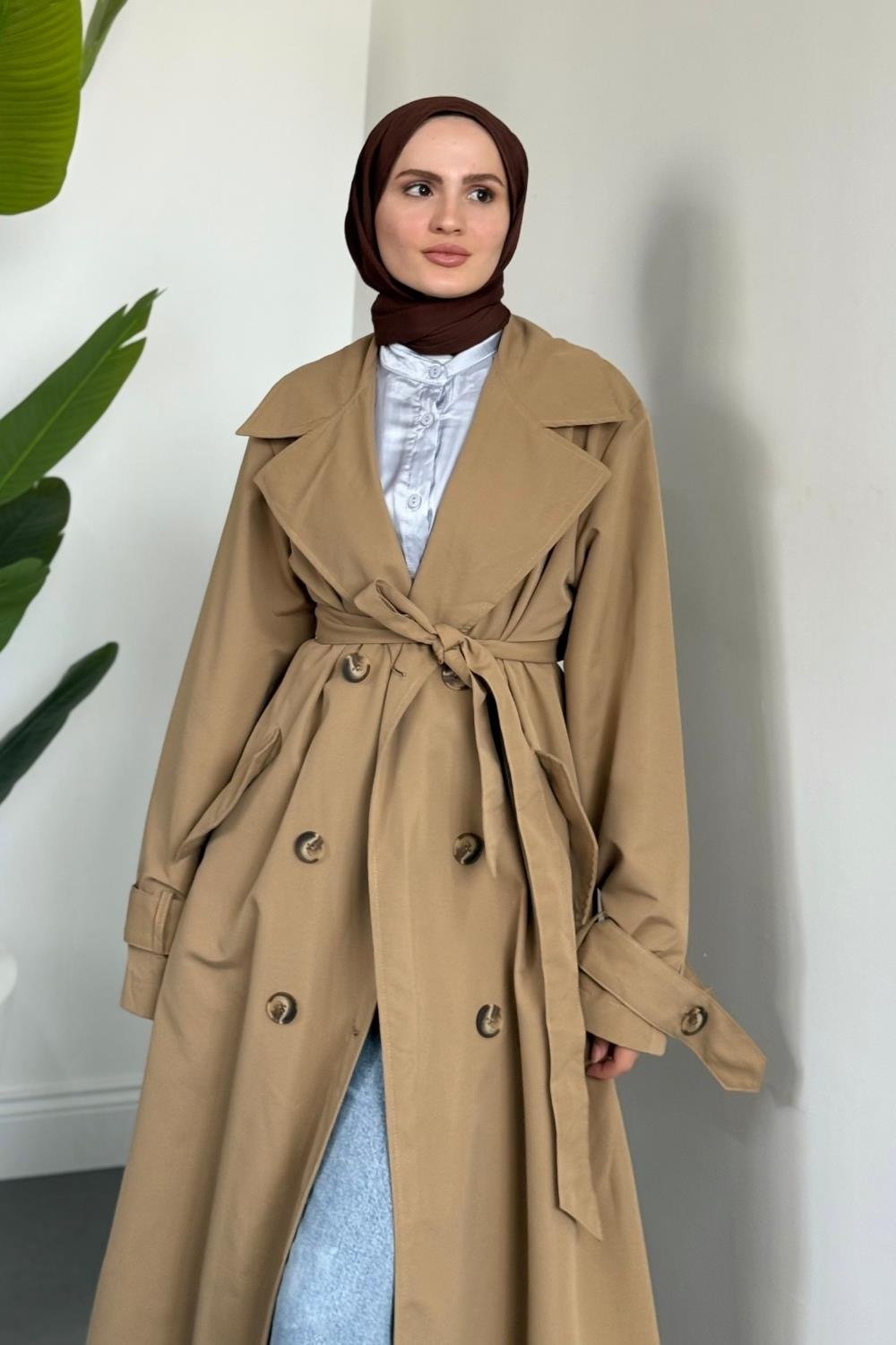 Helora Arka A Pİle Düğmeli Trençkot Camel