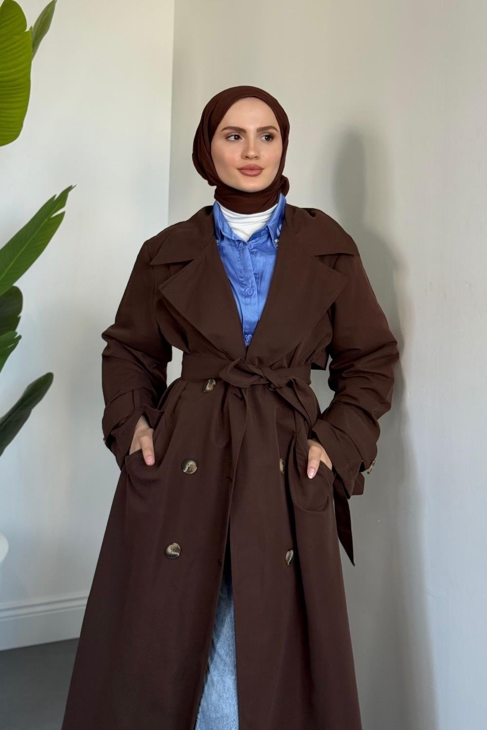 Helora Arka A Pİle Düğmeli Trençkot Kahverengi
