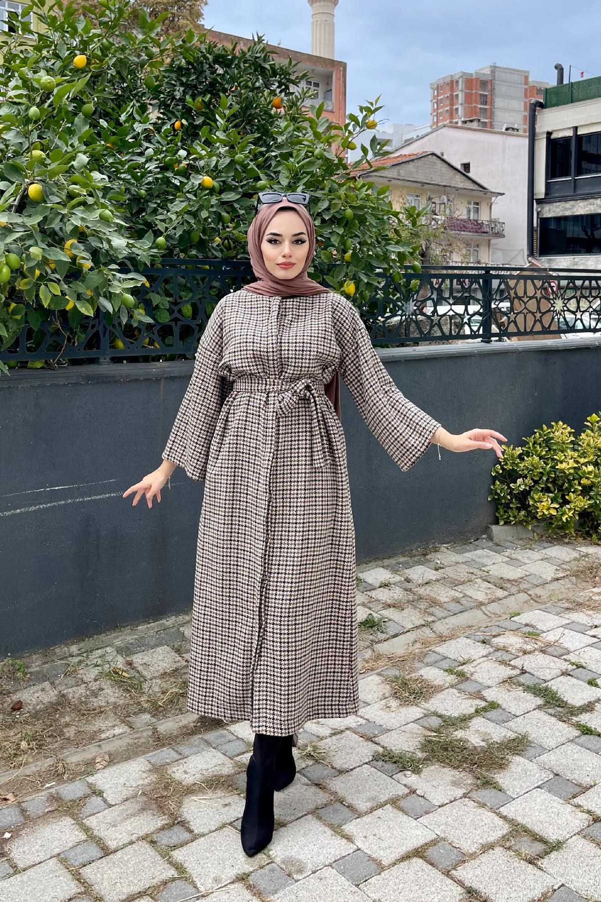 İnce Ekose Uzun Kap Kahverengi