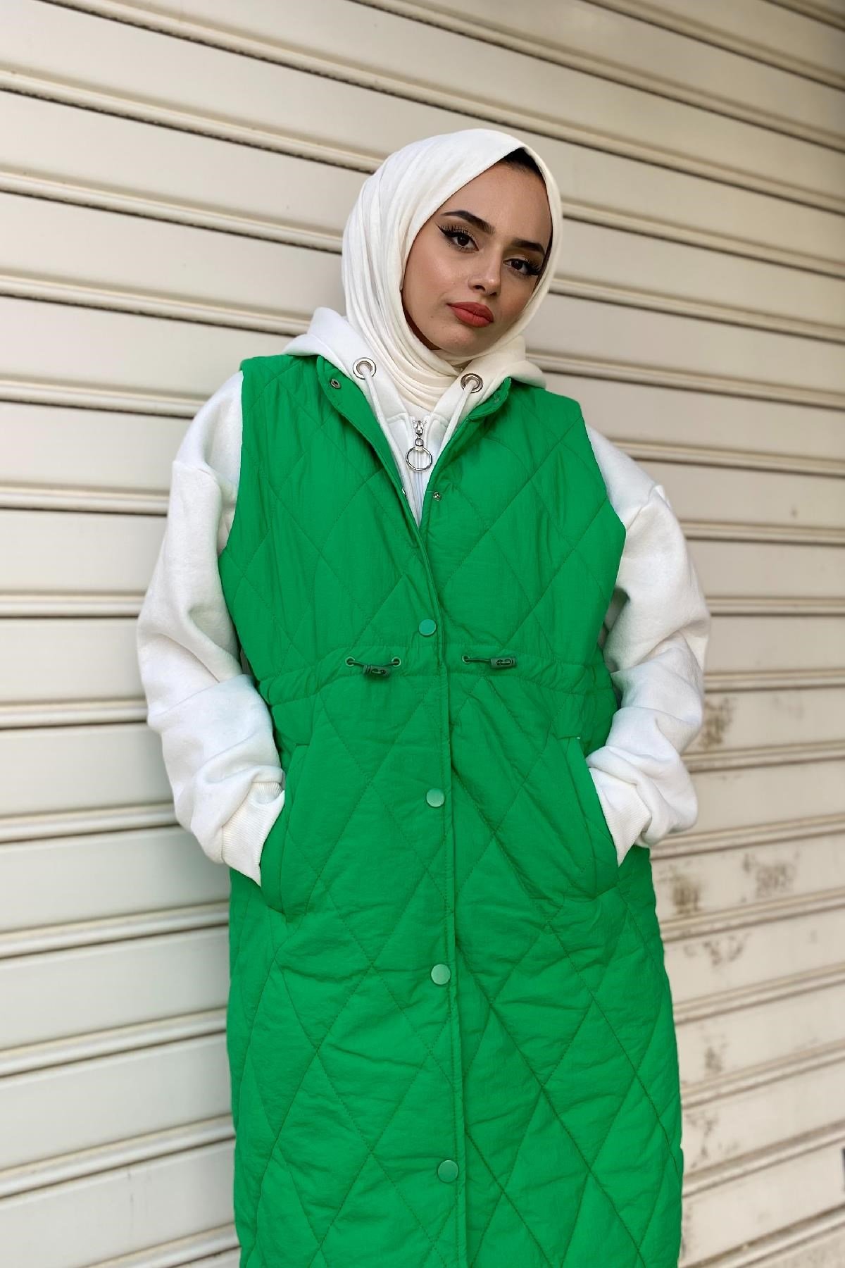 Kapitone Yelek Yeşil