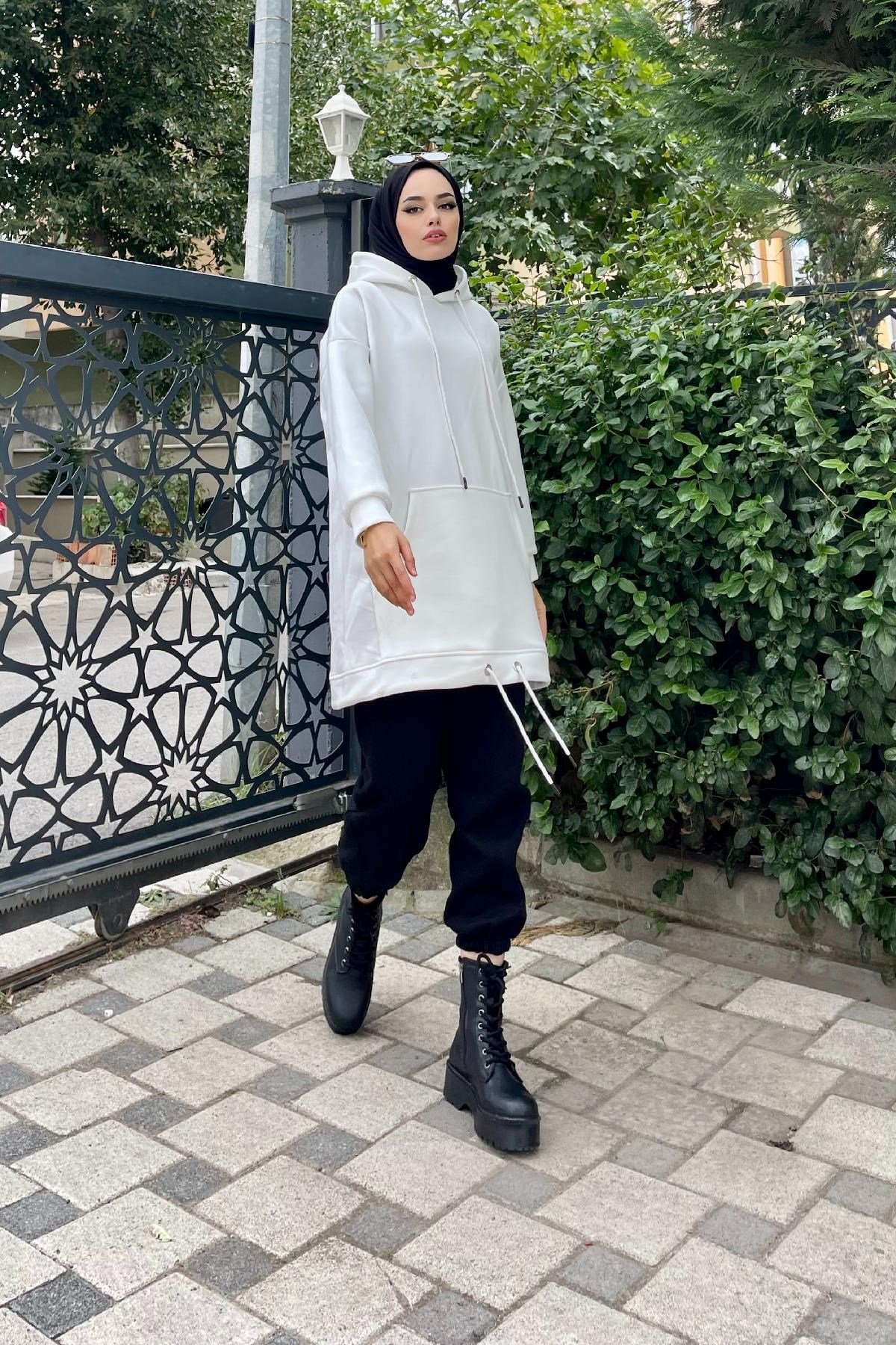 Kapşonlu Scuba Sweat Beyaz
