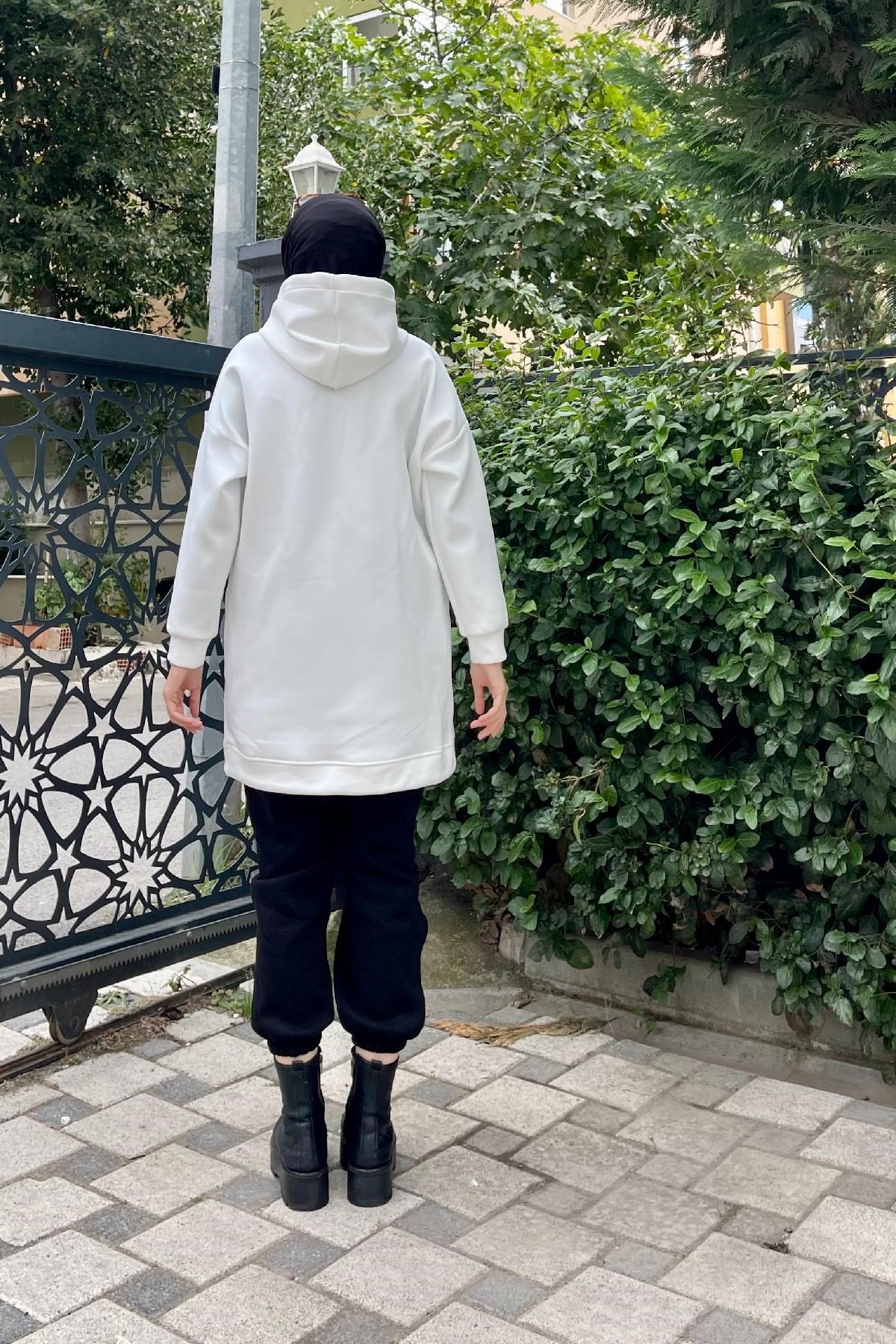 Kapşonlu Scuba Sweat Beyaz