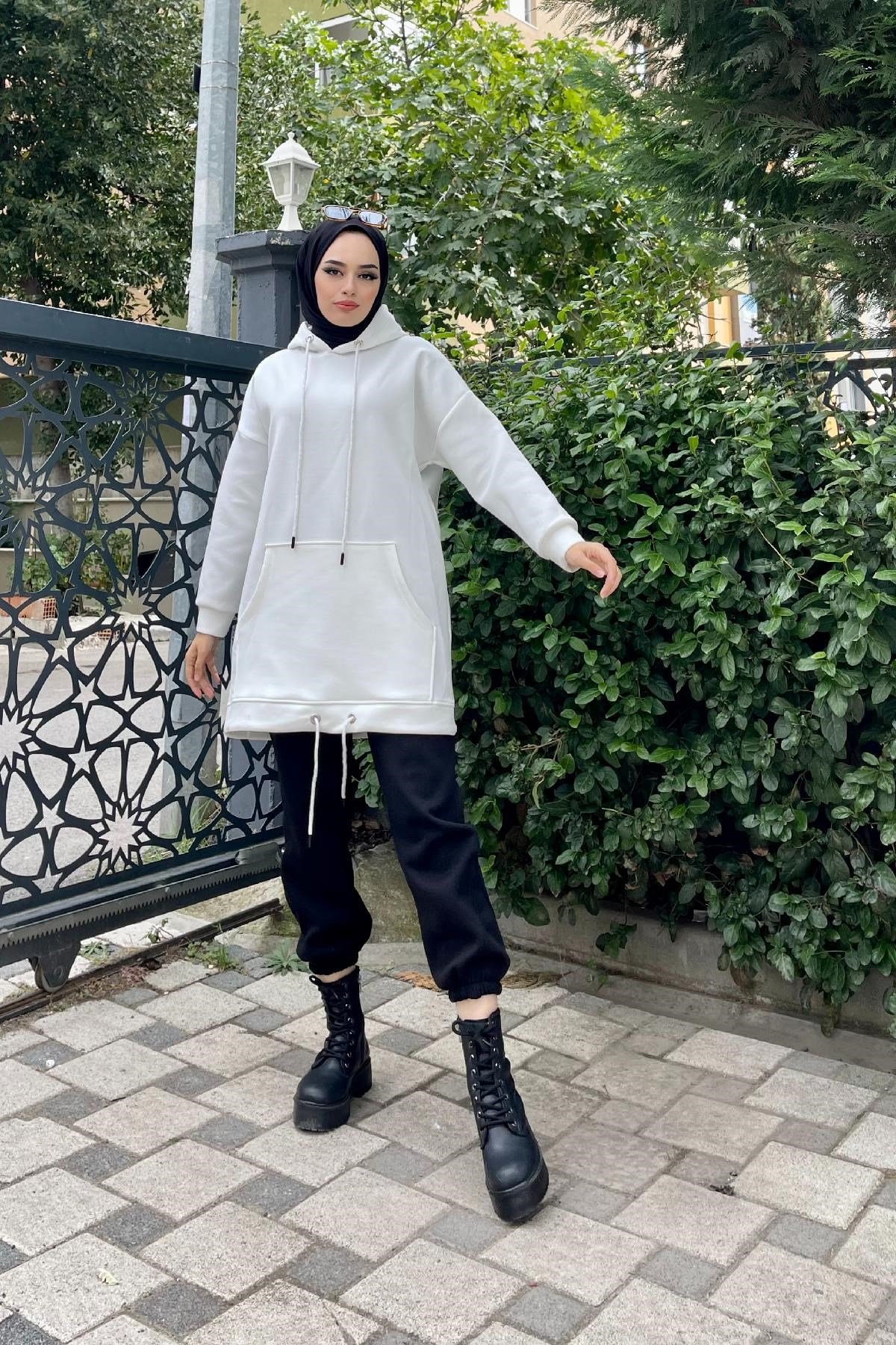 Kapşonlu Scuba Sweat Beyaz