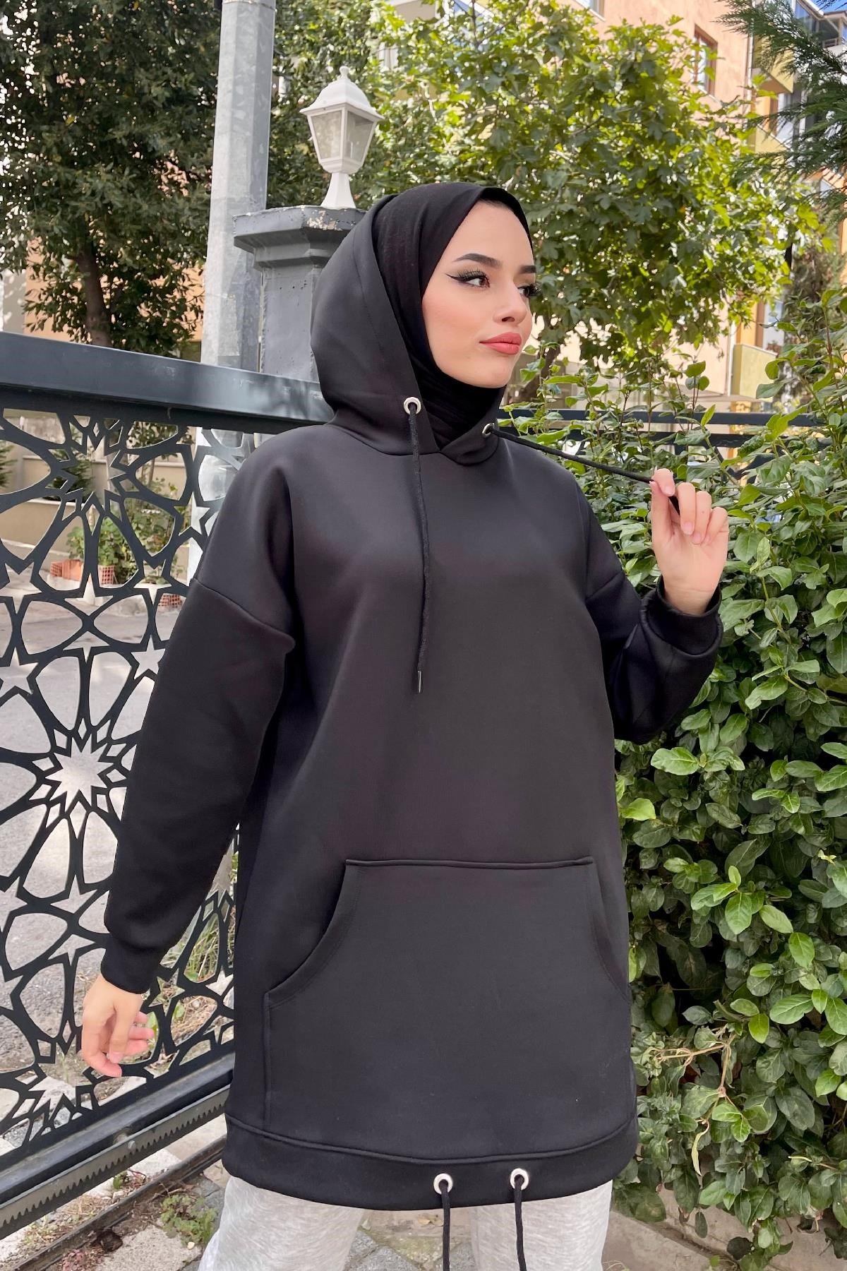 Kapşonlu Scuba Sweat Siyah