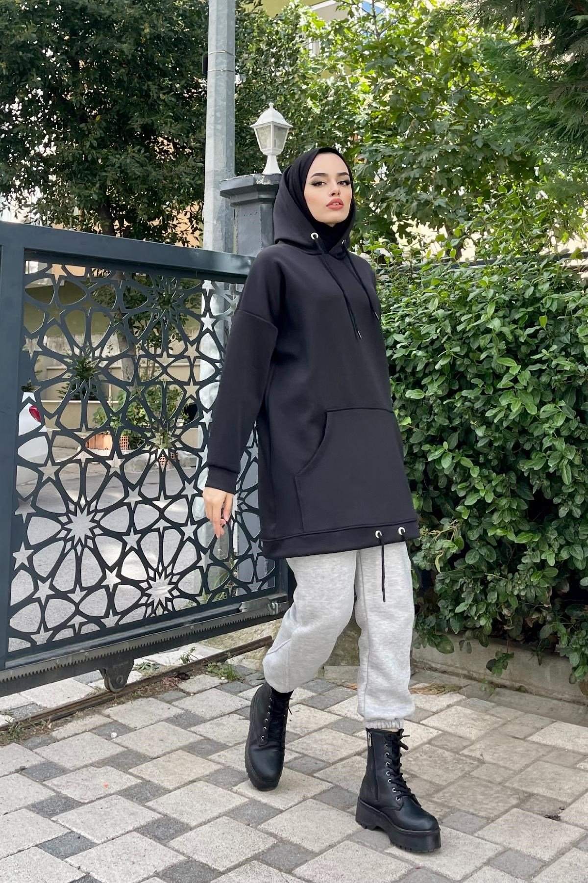 Kapşonlu Scuba Sweat Siyah