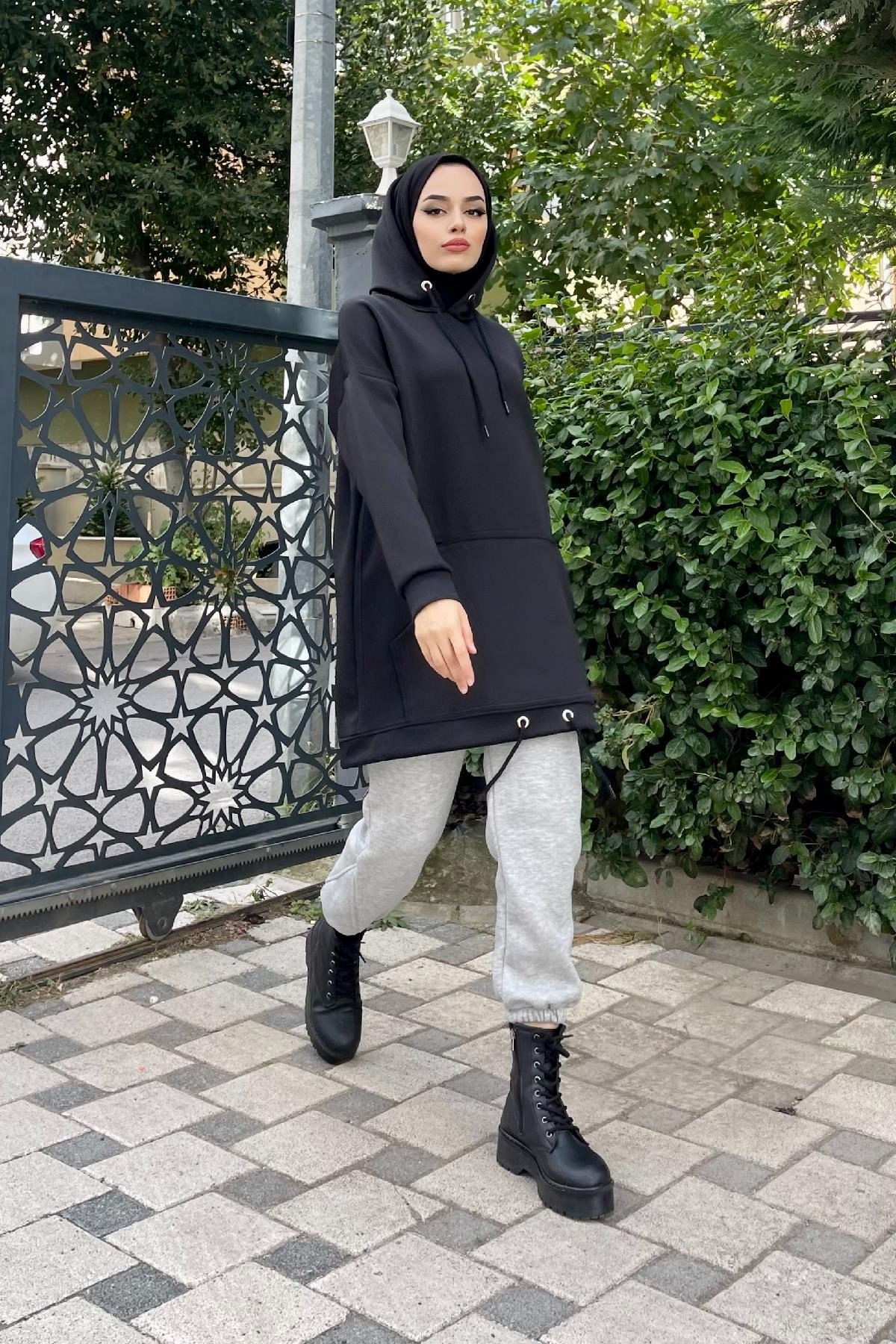Kapşonlu Scuba Sweat Siyah