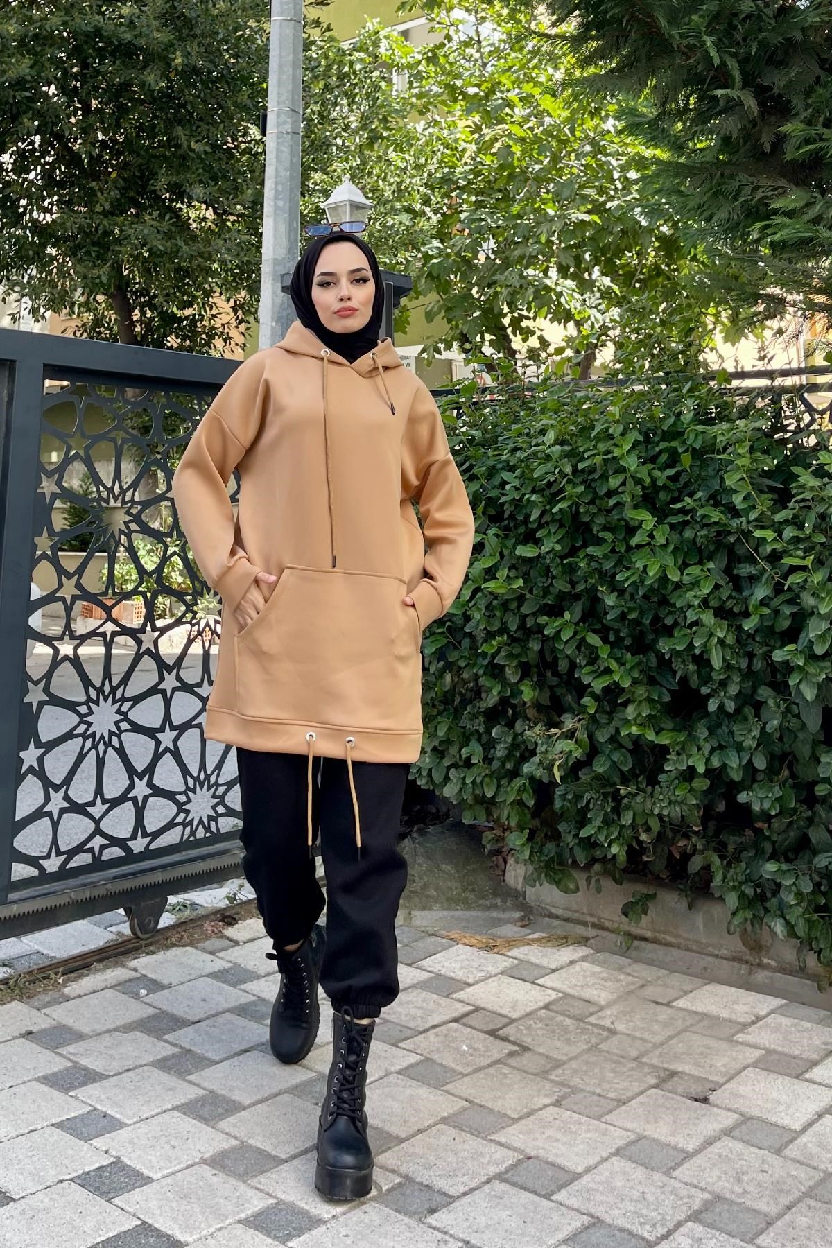 Kapşonlu Scuba Sweat SütlüKahve