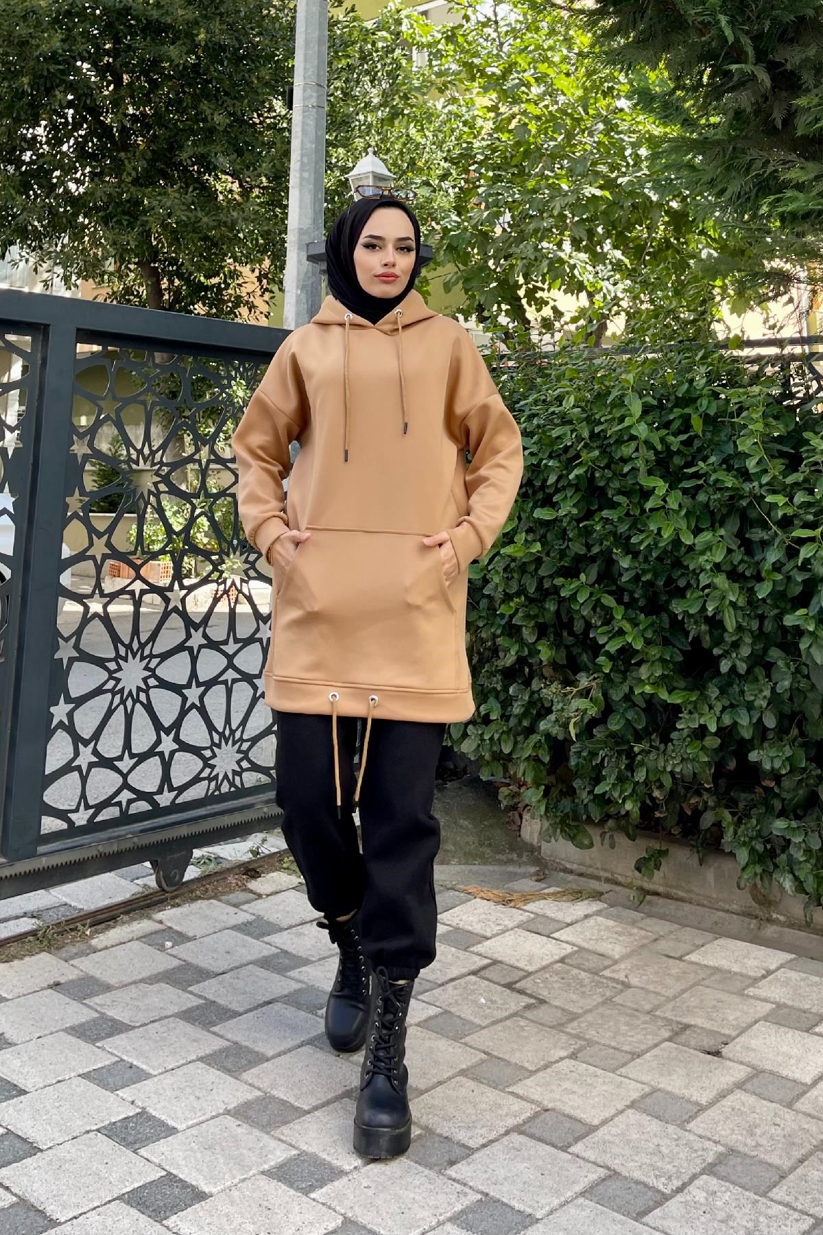 Kapşonlu Scuba Sweat SütlüKahve