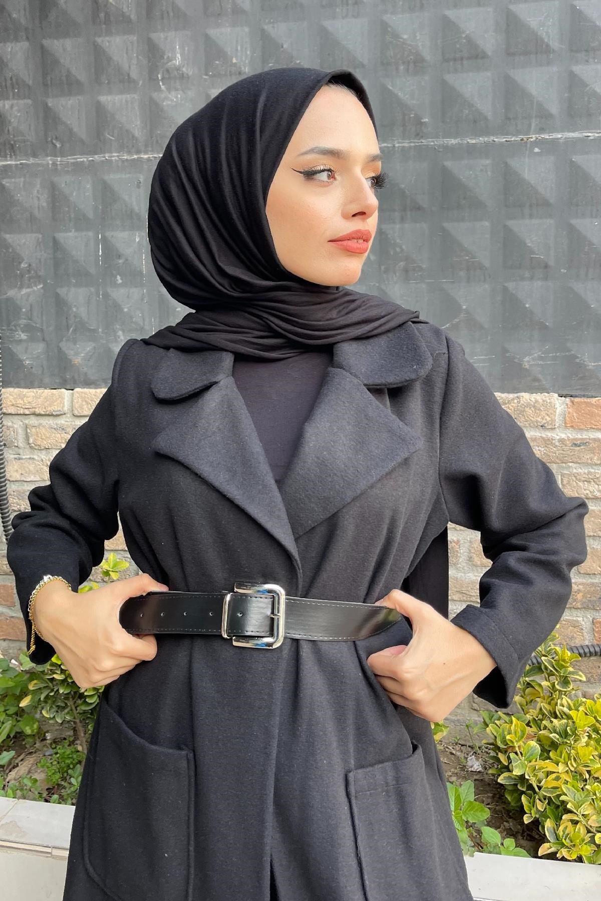 Kemerli Kaşe Kap Siyah