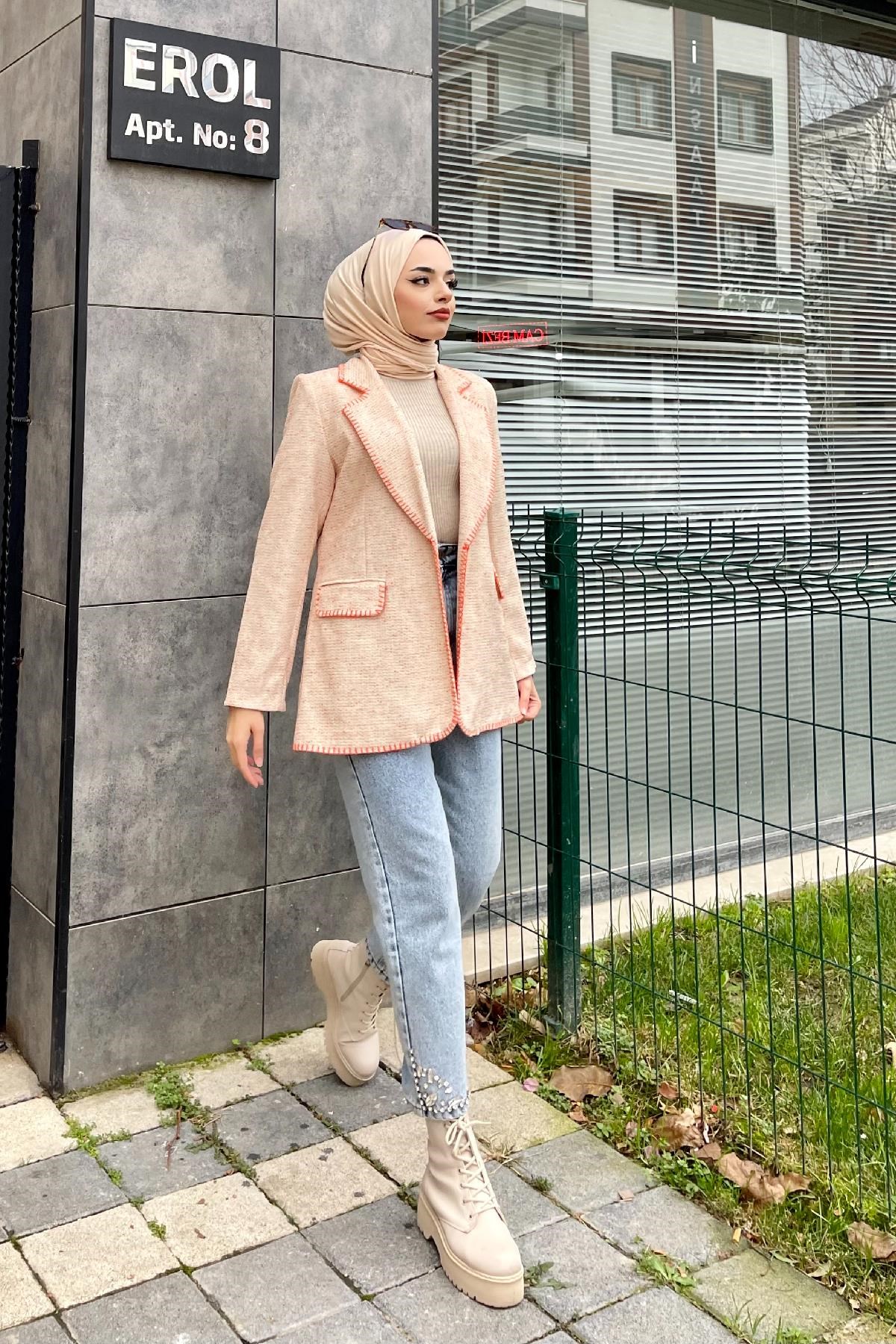 Kırçıklı Astarlı Ceket Turuncu