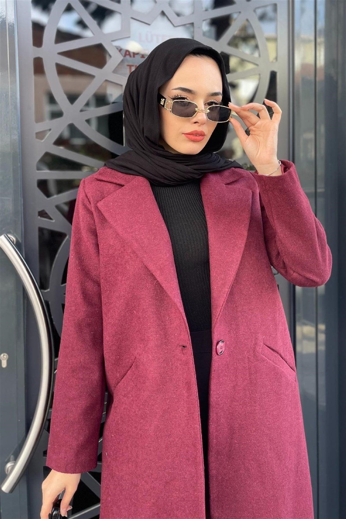 Kısa Astarlı Kaşe Kaban Bordo
