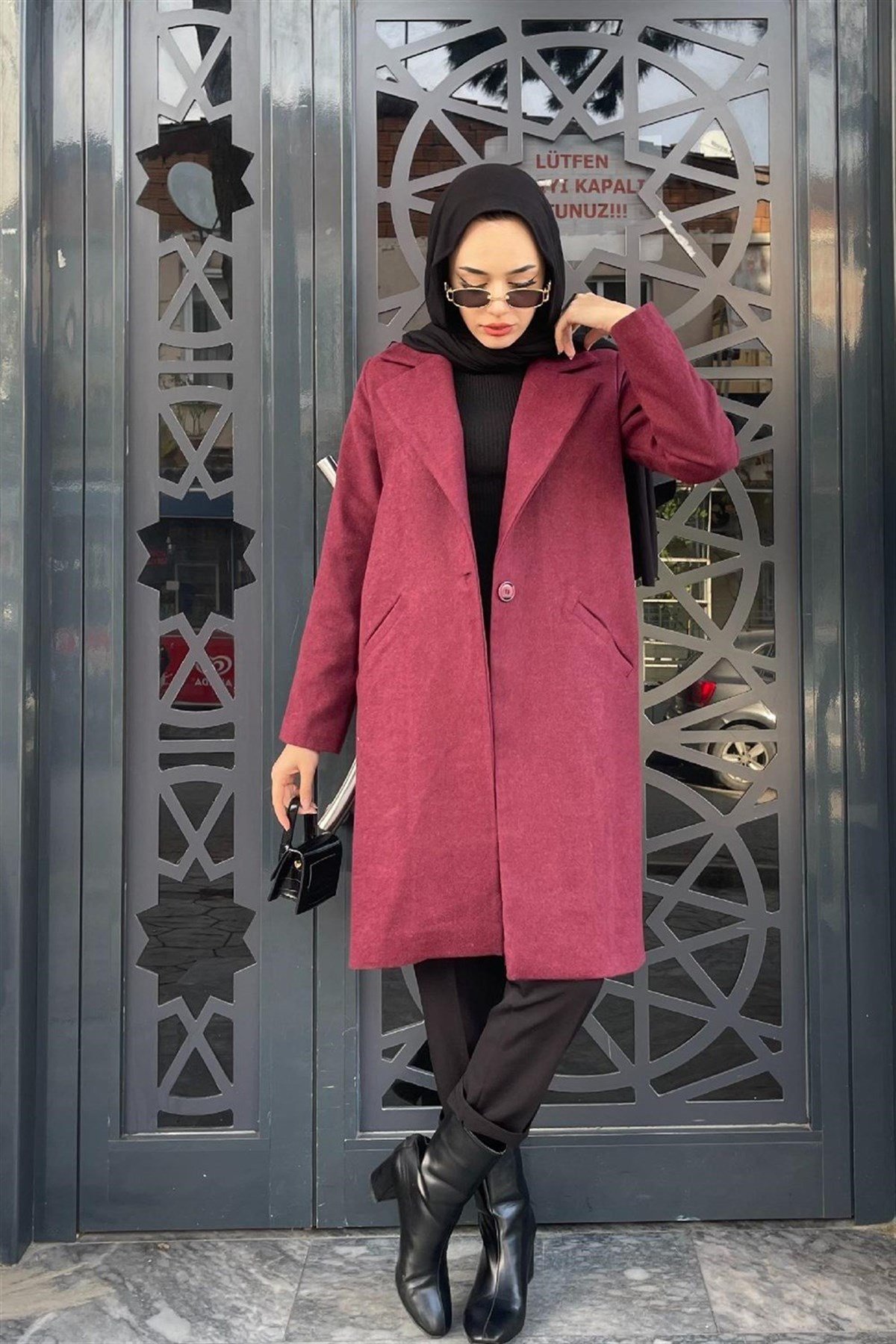 Kısa Astarlı Kaşe Kaban Bordo