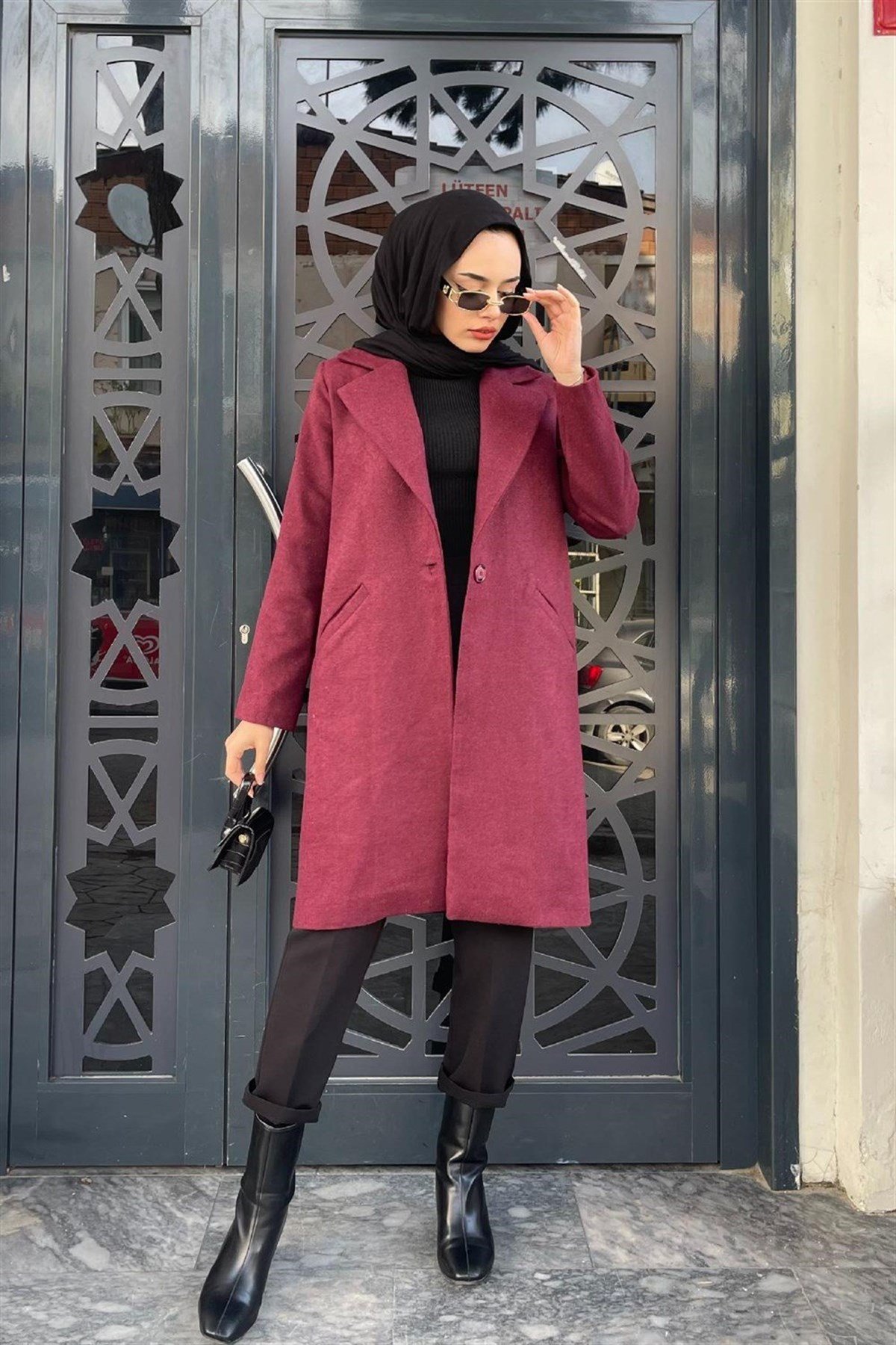 Kısa Astarlı Kaşe Kaban Bordo