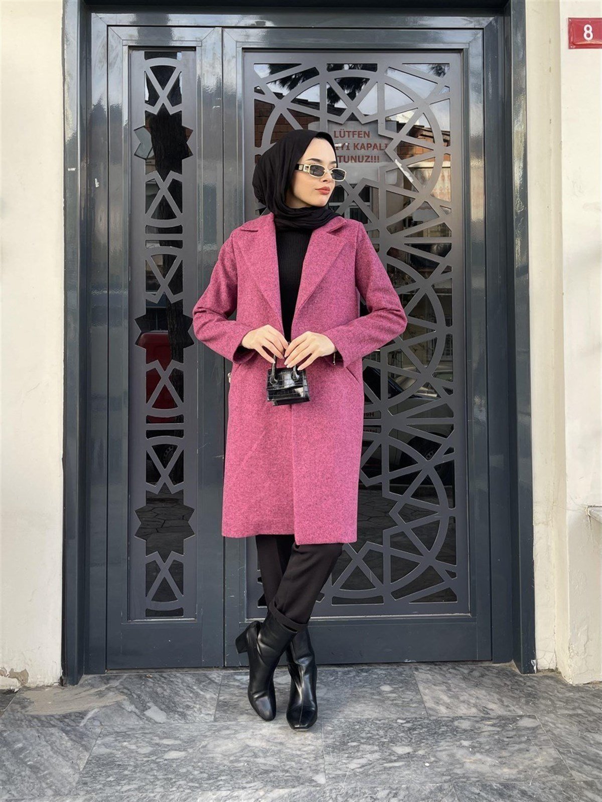 Kısa Astarlı Kaşe Kaban Pembe