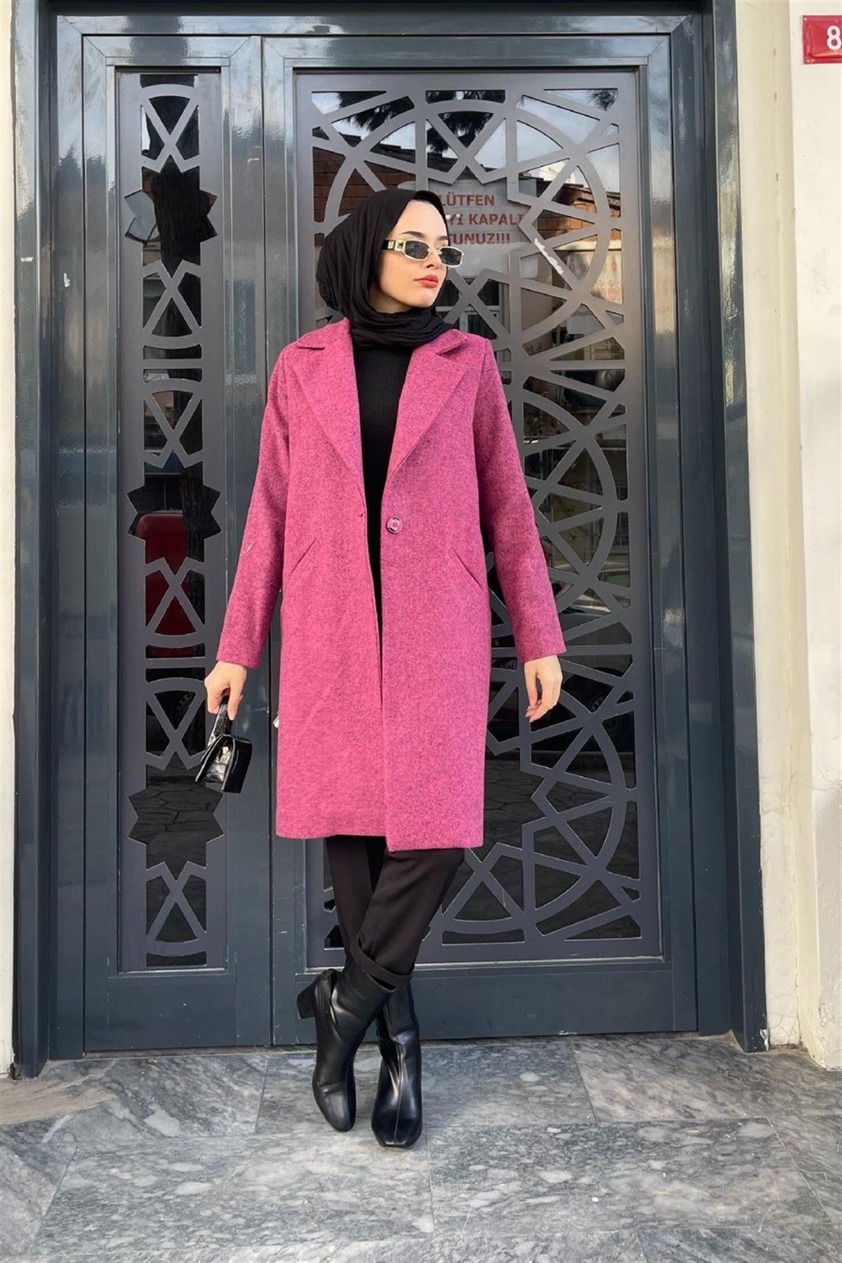 Kısa Astarlı Kaşe Kaban Pembe