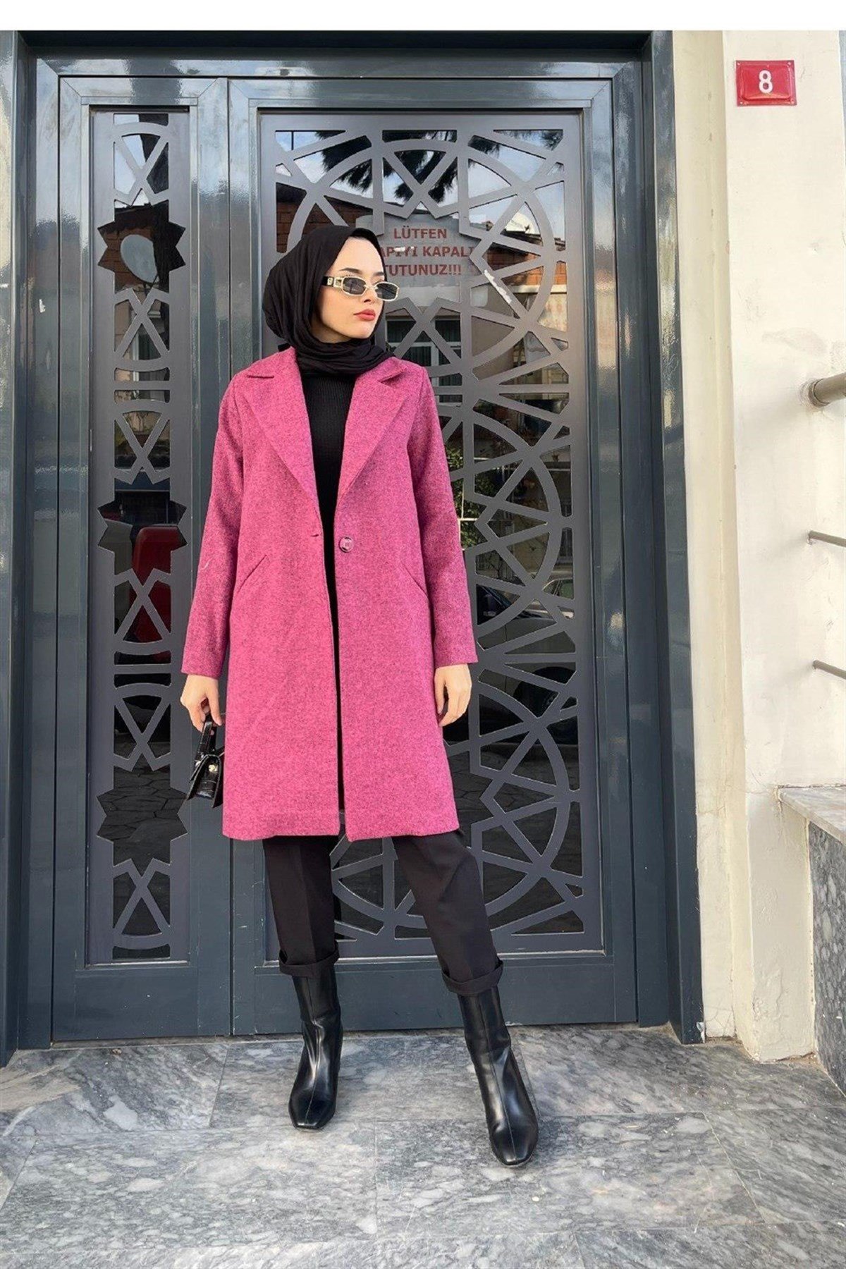 Kısa Astarlı Kaşe Kaban Pembe