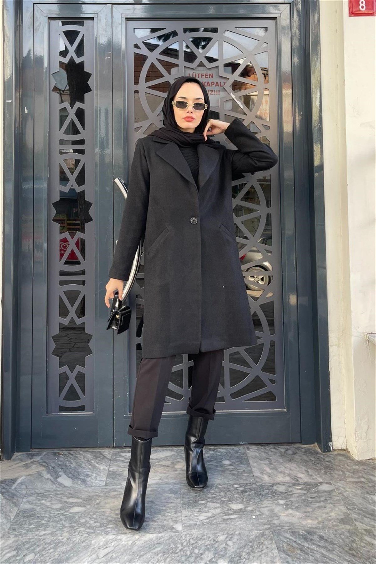 Kısa Astarlı Kaşe Kaban Siyah