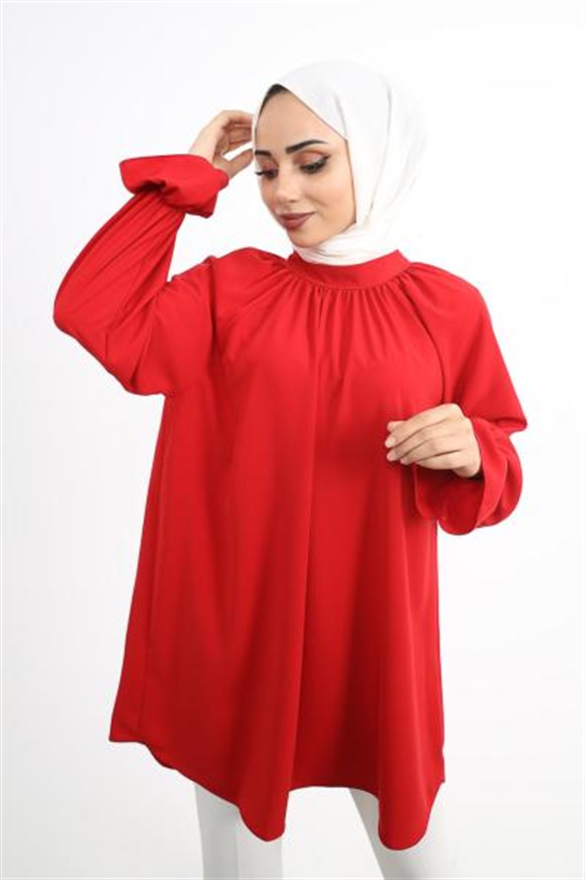 Kolu Lastikli Tunik Kırmızı