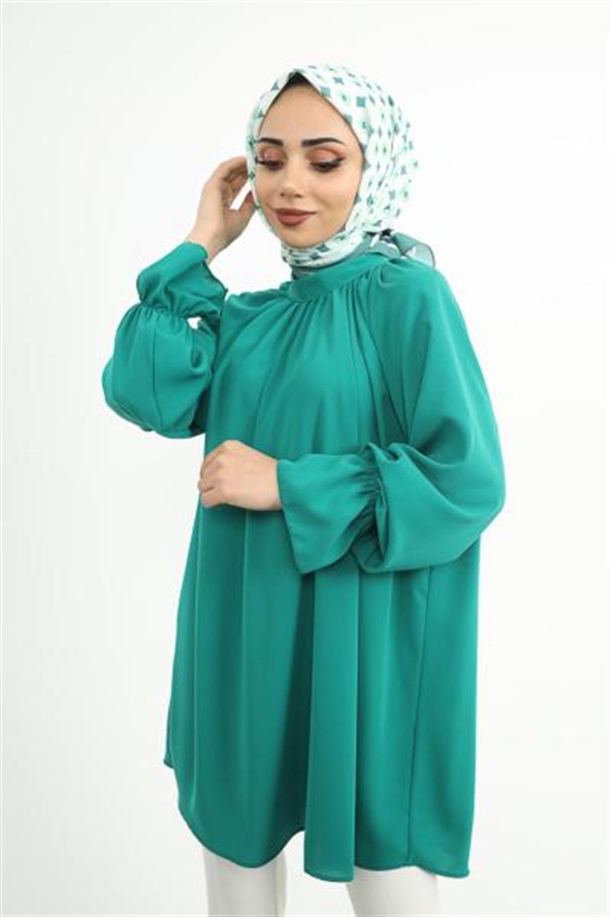 Kolu Lastikli Tunik Yeşil
