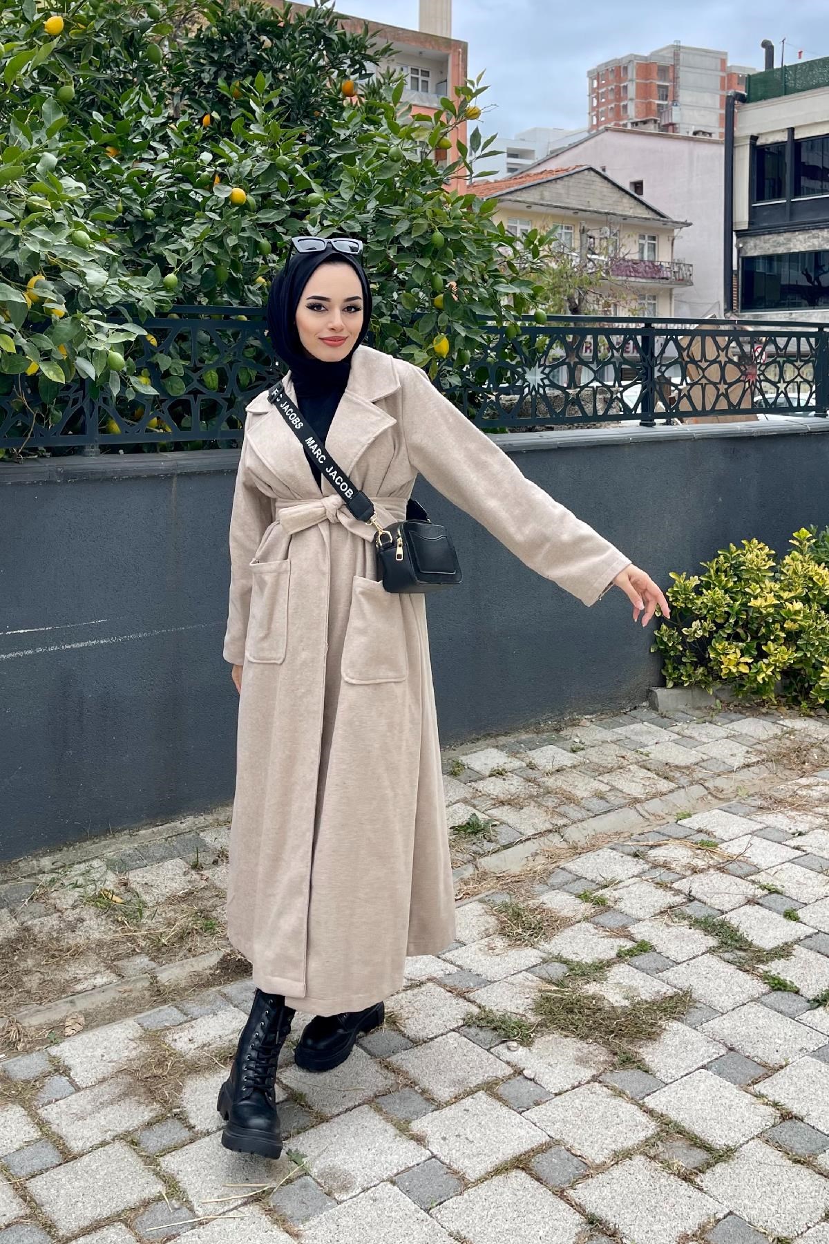 Kuşaklı Bağlamalı Kap Bej