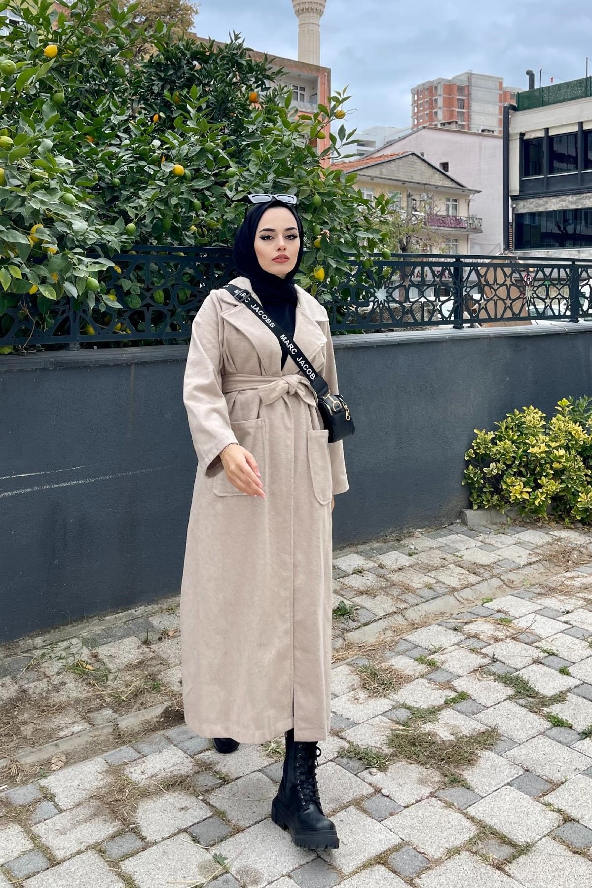 Kuşaklı Bağlamalı Kap Bej