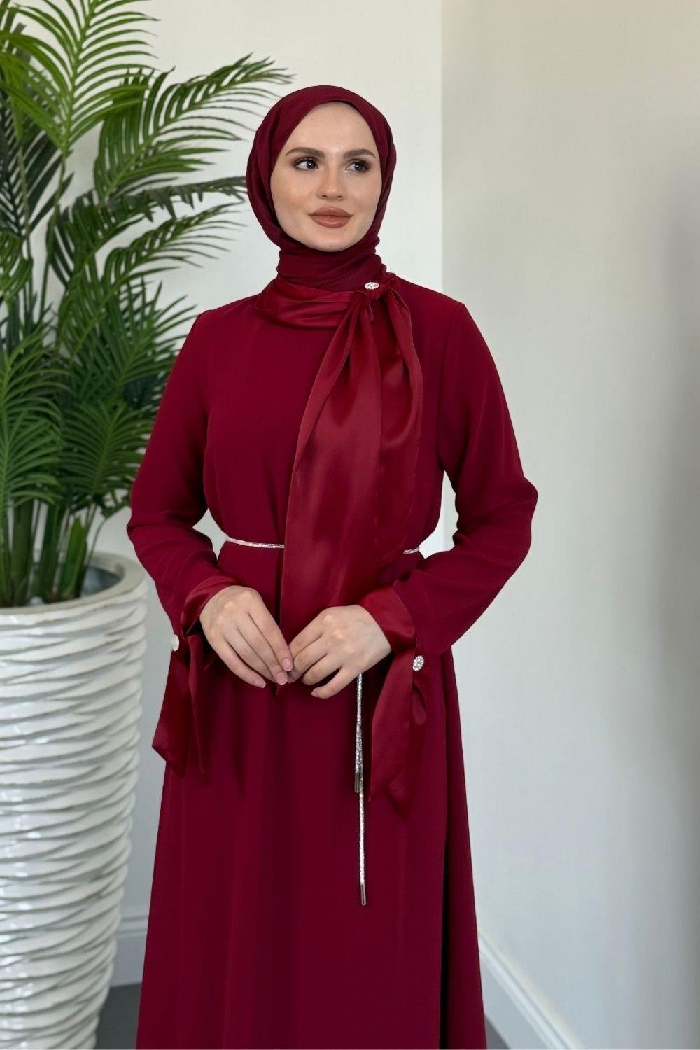 Lavinya Boynu Fiyonk Abiye Bordo