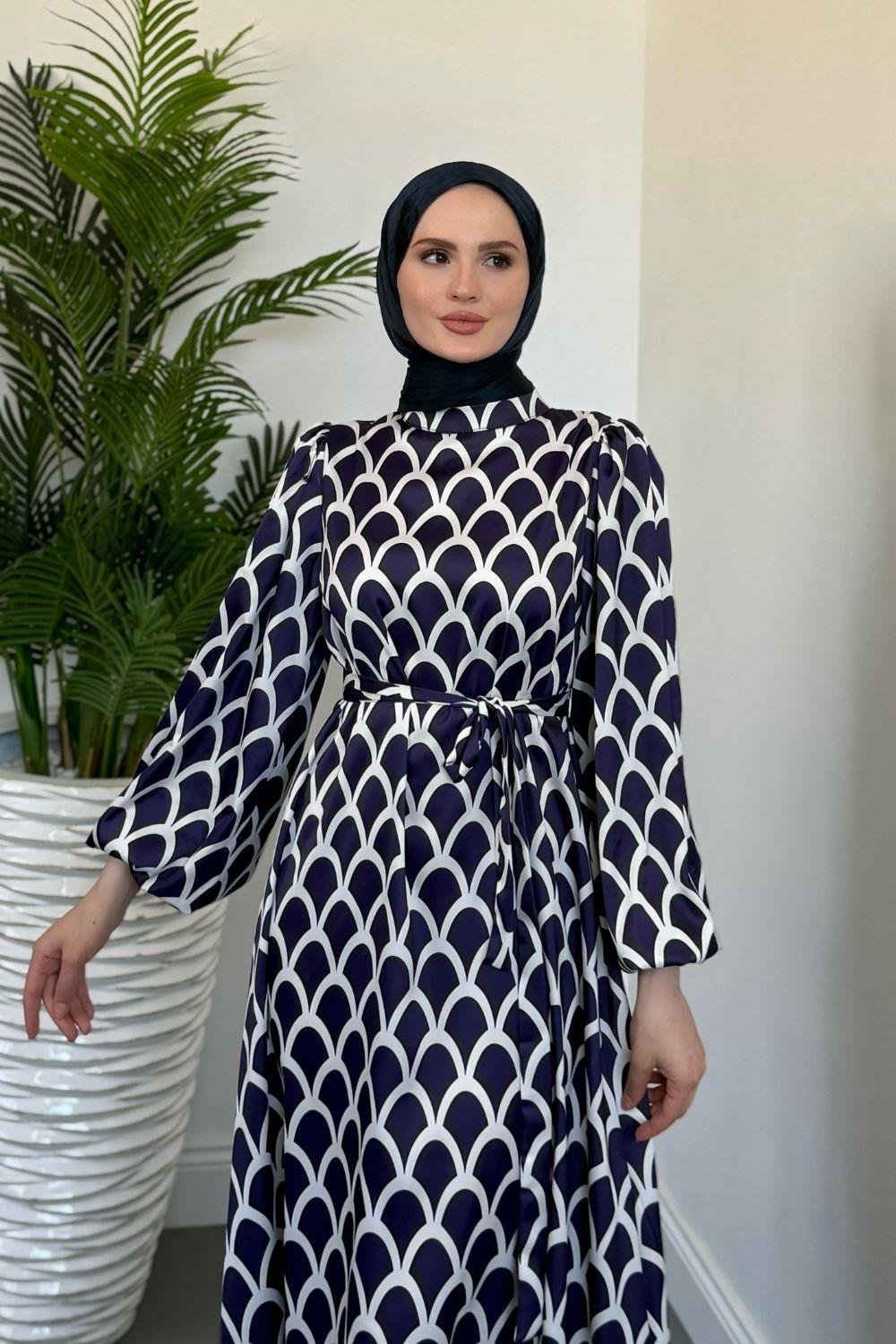 Linya Balık Sırtı Elbise Lacivert