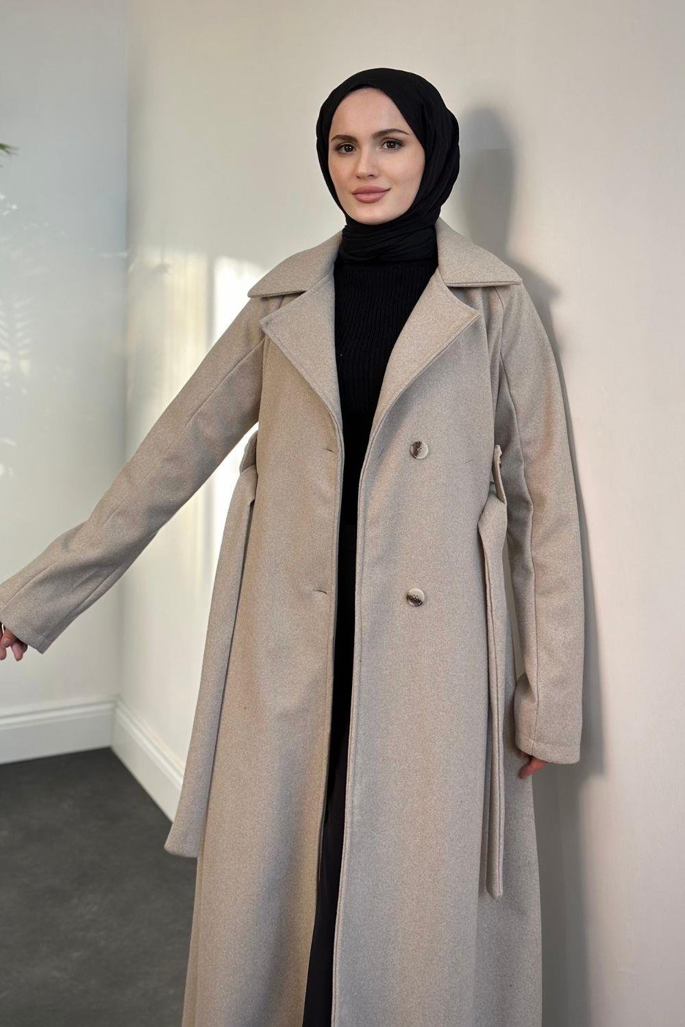 Marie Astarlı Kaşe Kaban Vizon